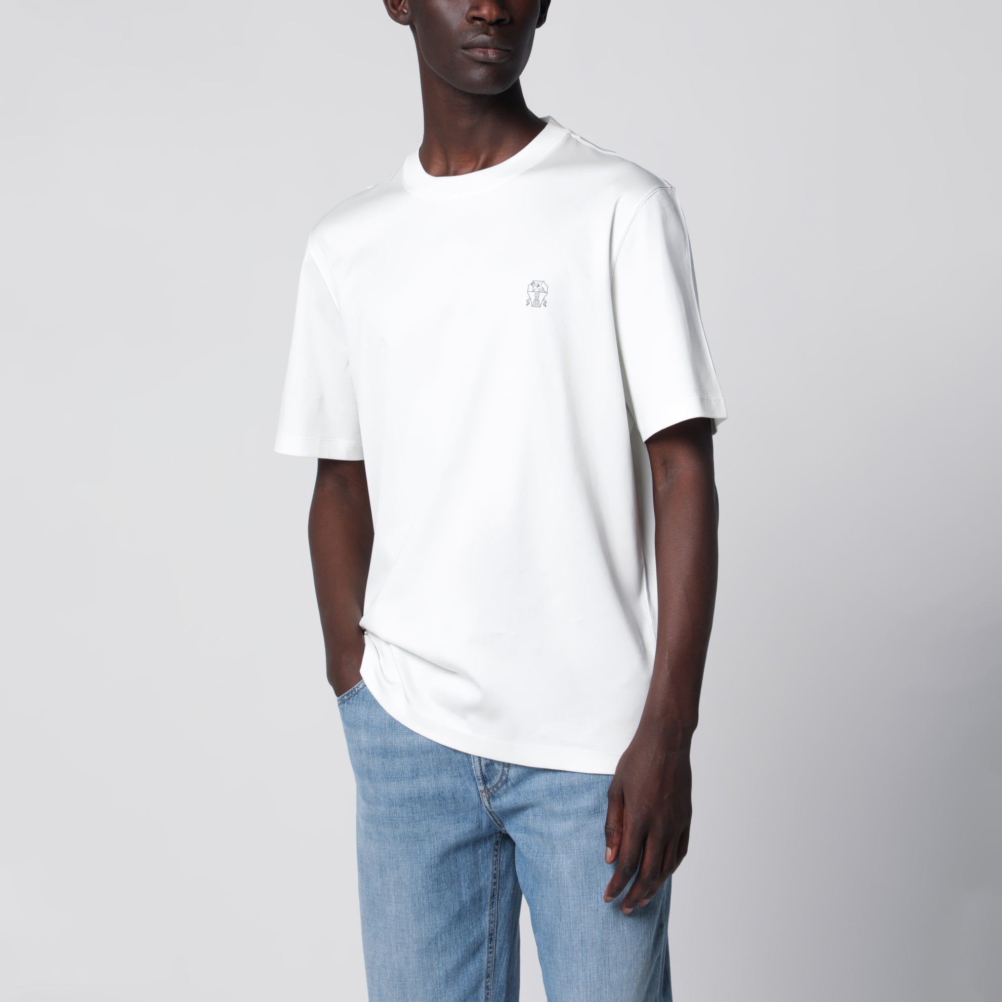Crew-neck cotton jersey T-shirt with logo in off white