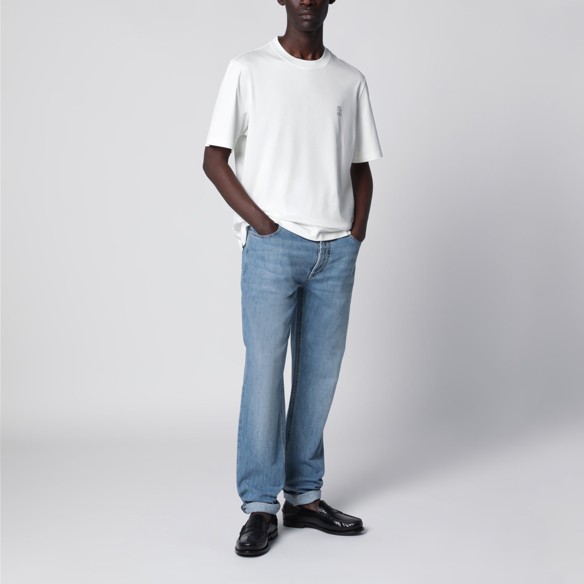 Crew-neck cotton jersey T-shirt with logo in off white