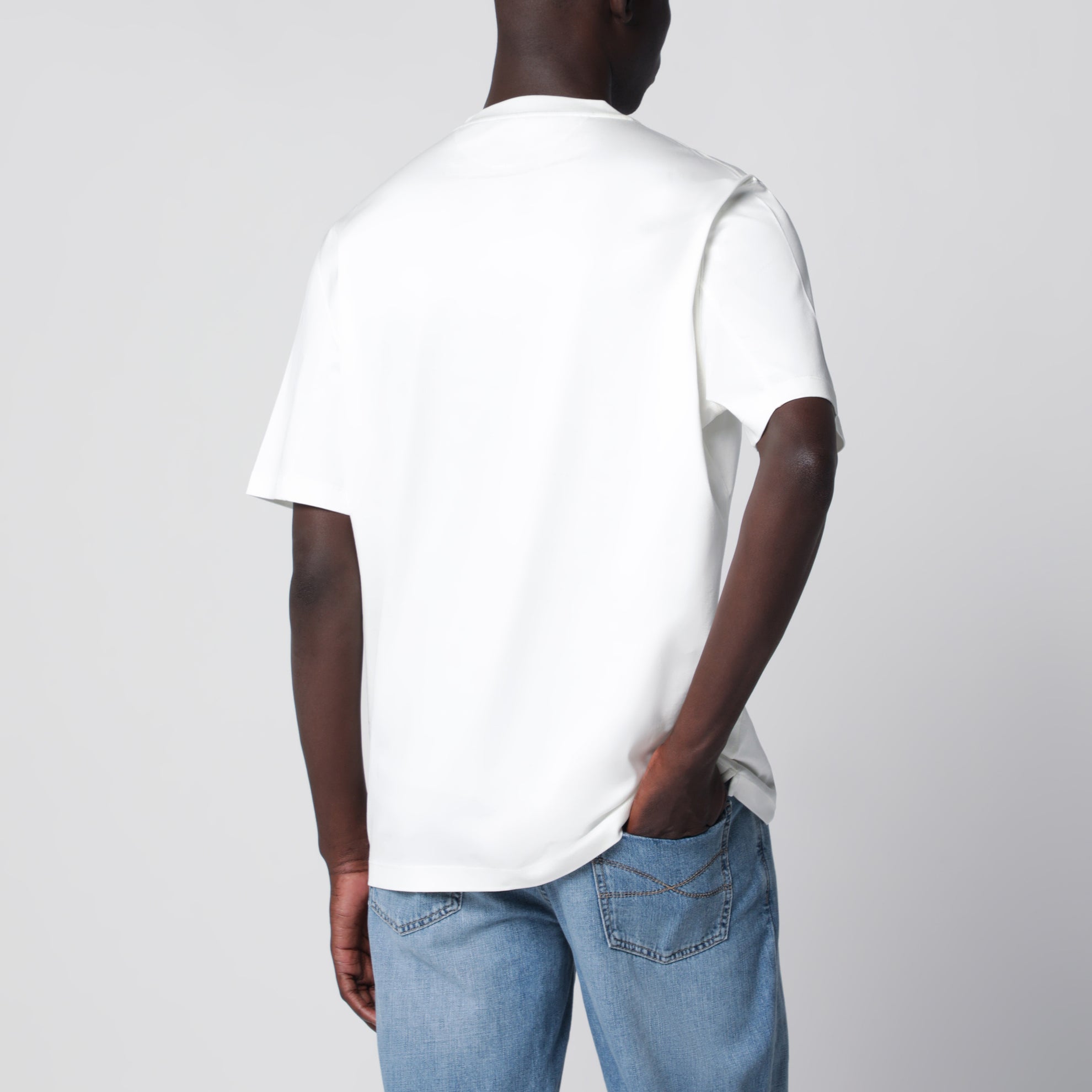 Crew-neck cotton jersey T-shirt with logo in off white