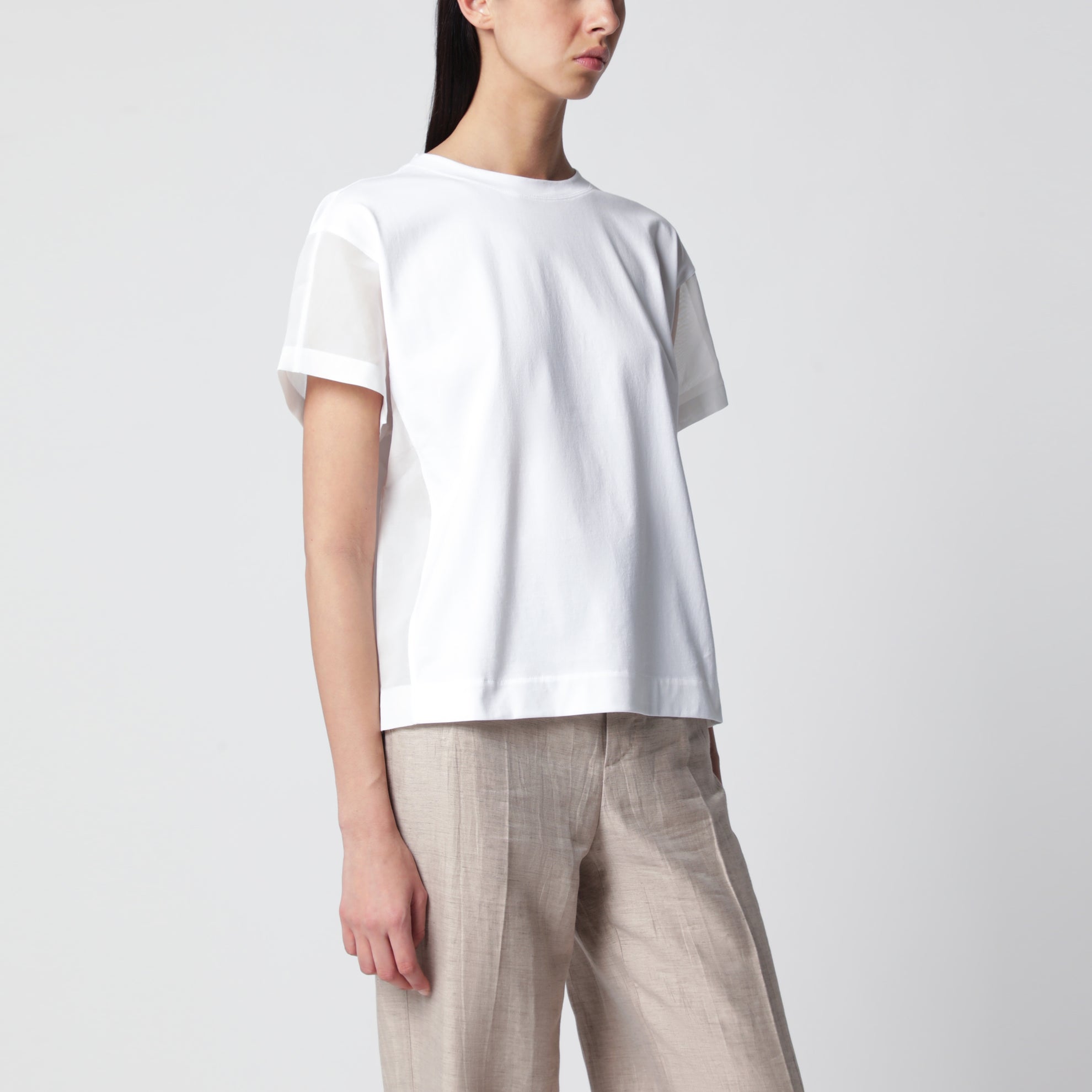 T-shirt in cotton jersey and organza in white