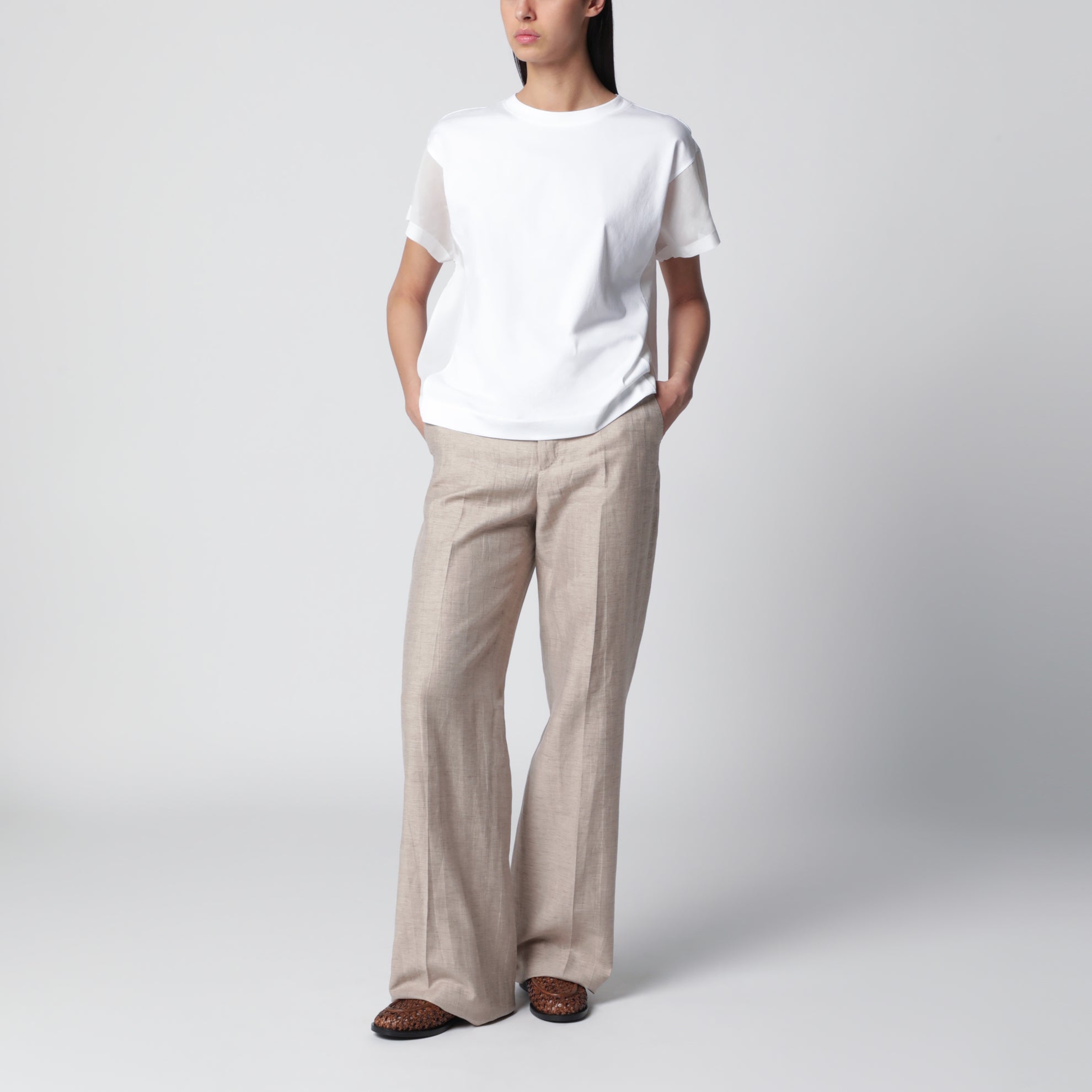 T-shirt in cotton jersey and organza in white