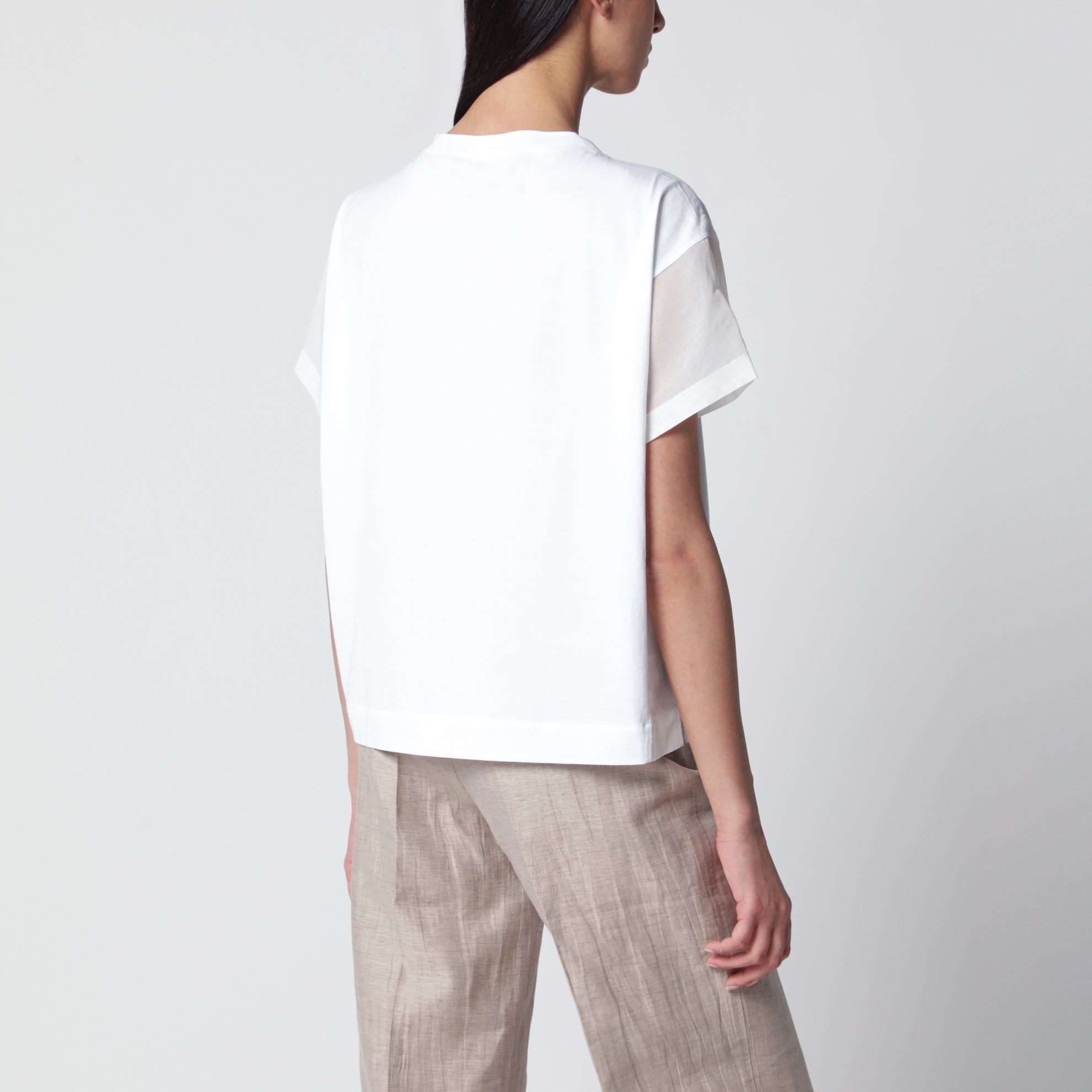 T-shirt in cotton jersey and organza in white