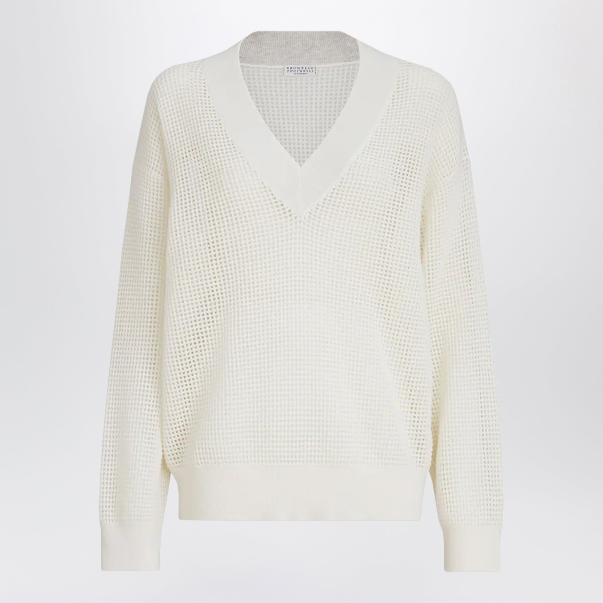 Maglia a rete di cashmere bianca
