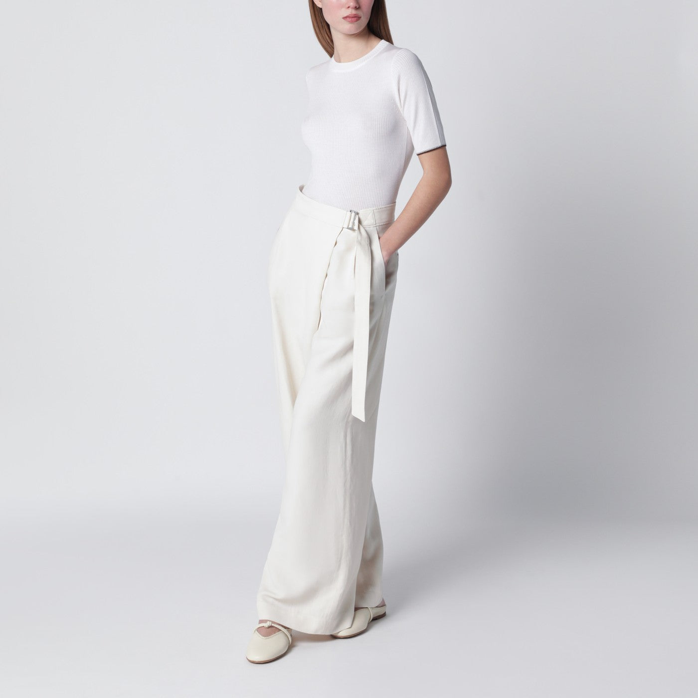 Pull blanc en cachemire et soie