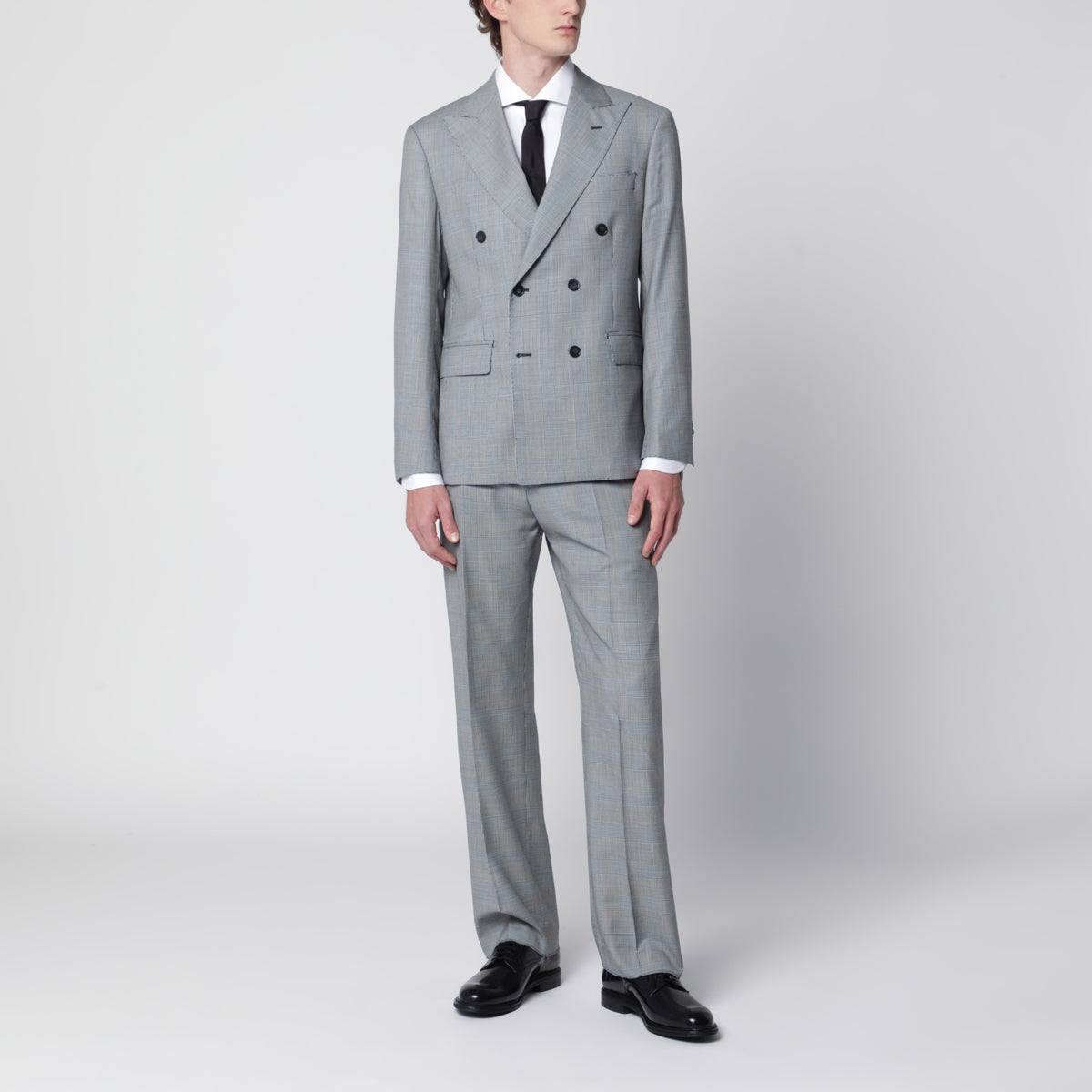 Grey Prince of Wales double-breasted suit in wool