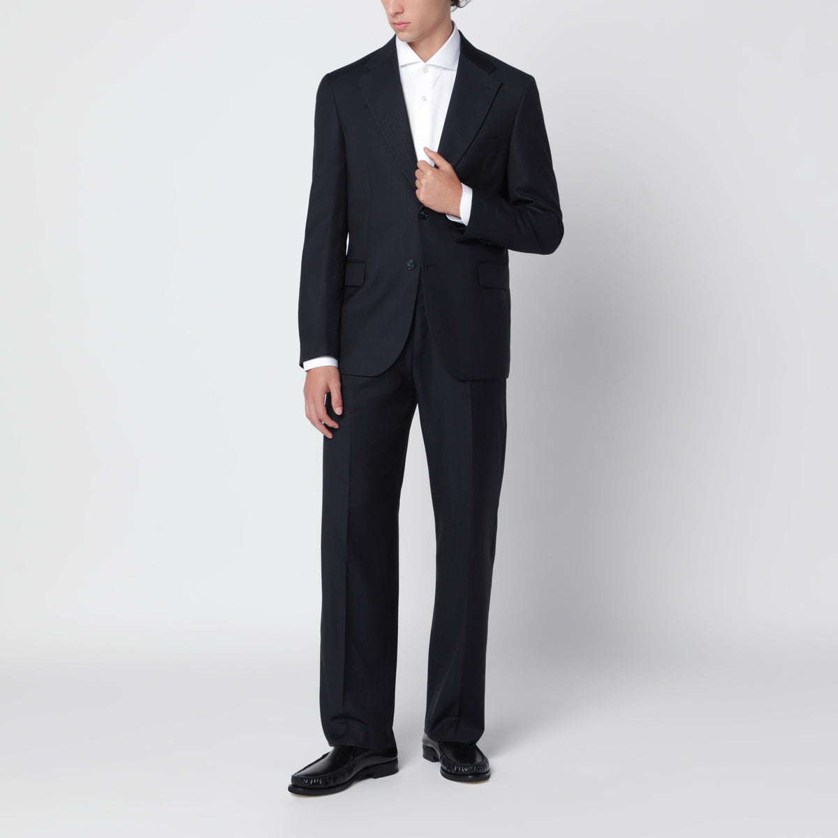 Costume croisé bleu en laine