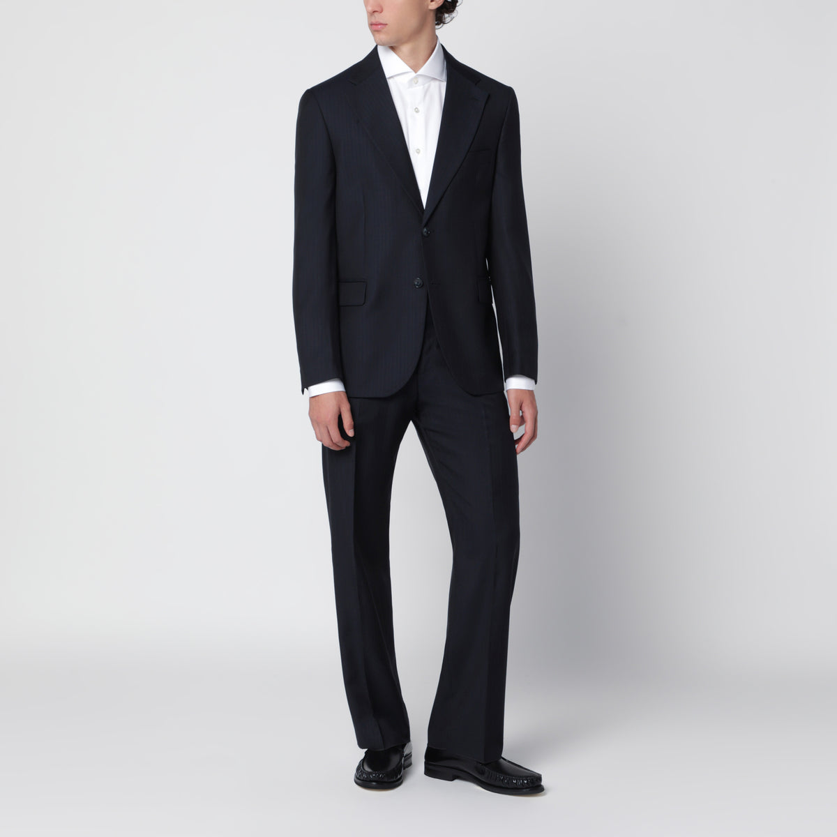 Costume croisé bleu en laine
