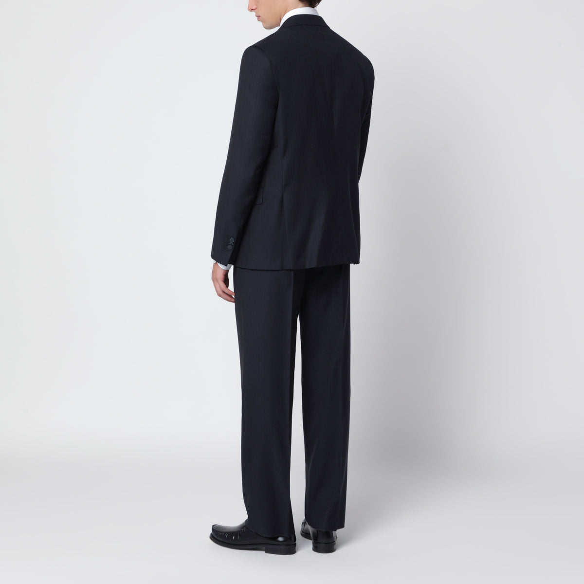 Costume croisé bleu en laine