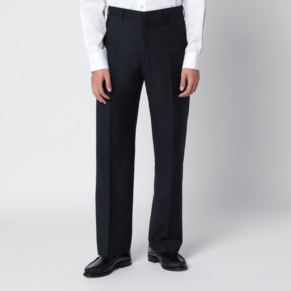 Costume croisé bleu en laine