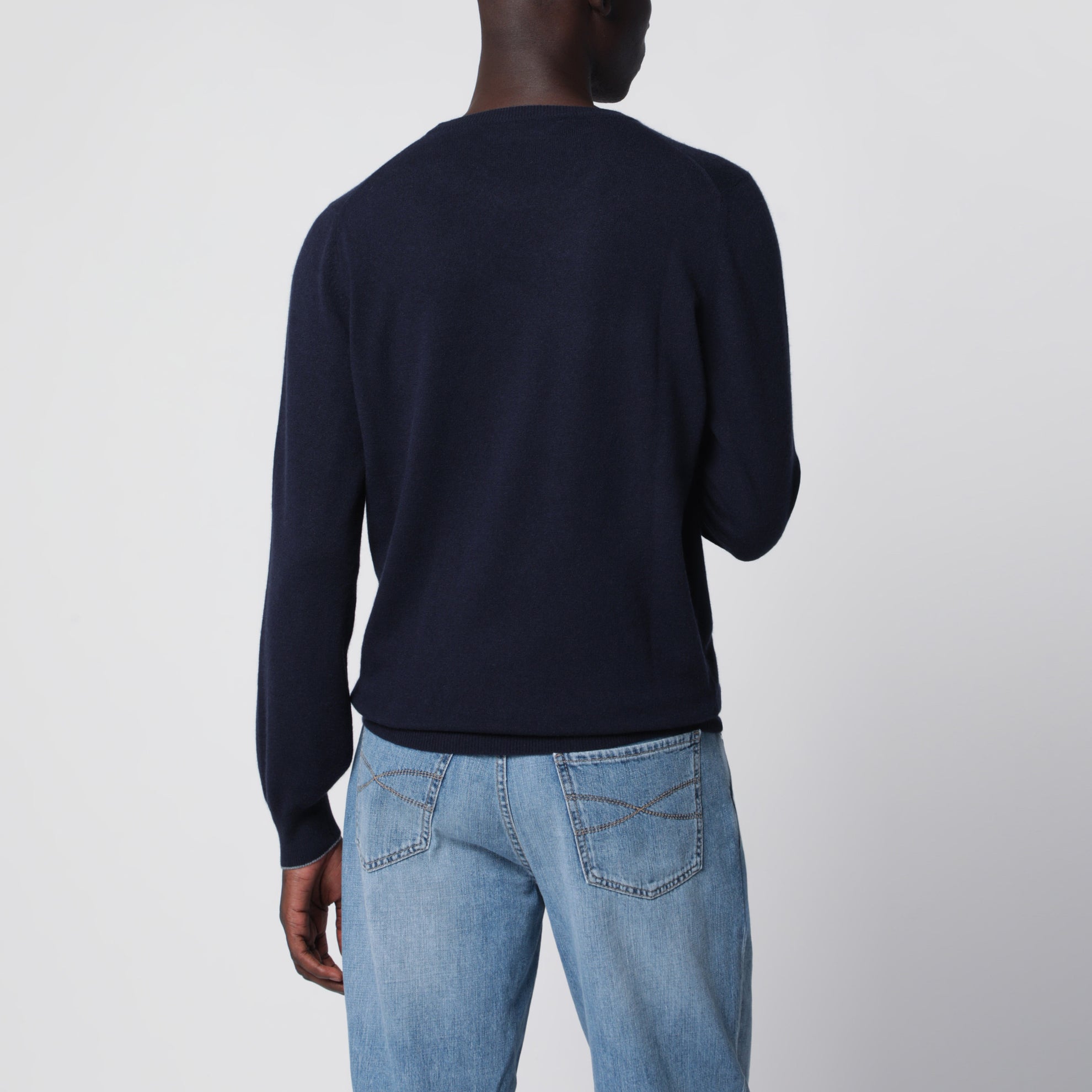 Kaschmirpullover mit Rundhals in Navyblau