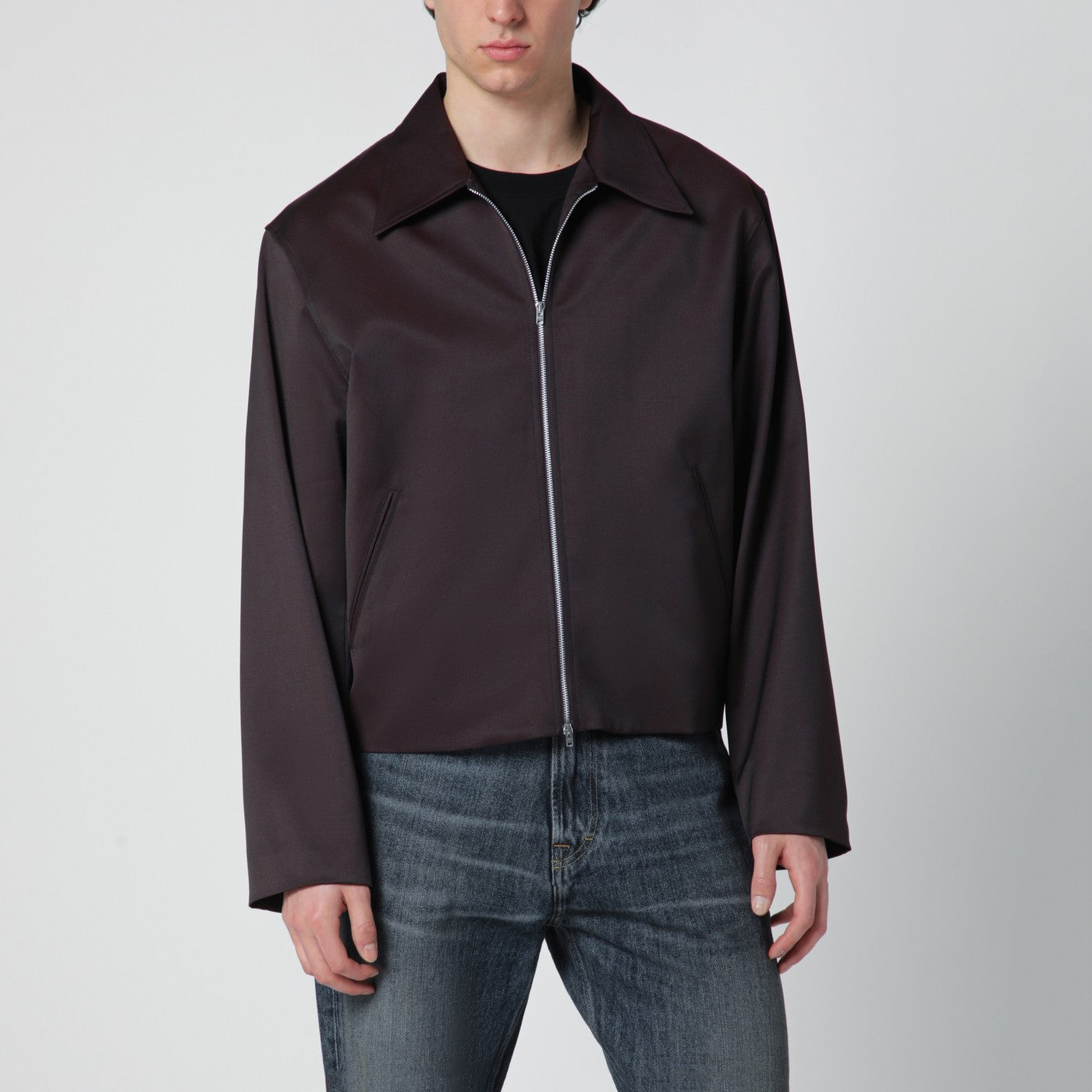 Our Legacy Grape-colored Formflex fabric zip-up jacket | TheDoubleF