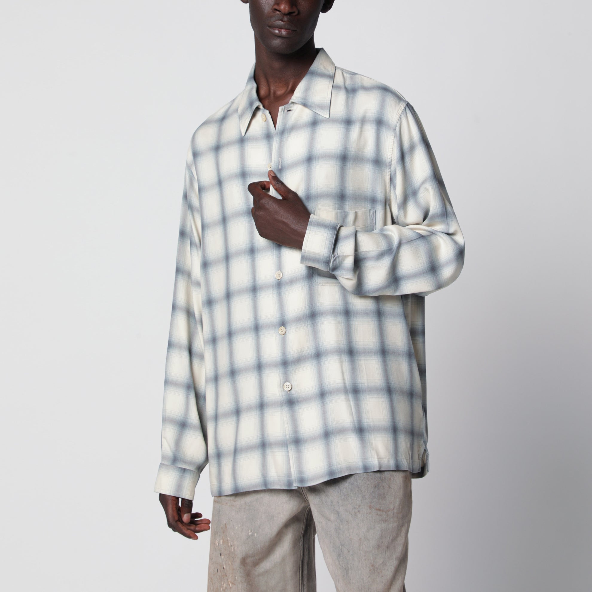 Camicia bianca con motivo check in viscosa 