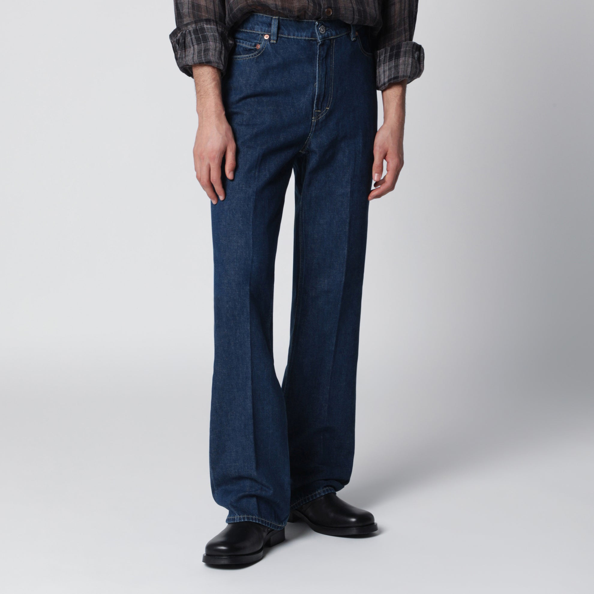 70s Cut high-waisted flared indigo jeans