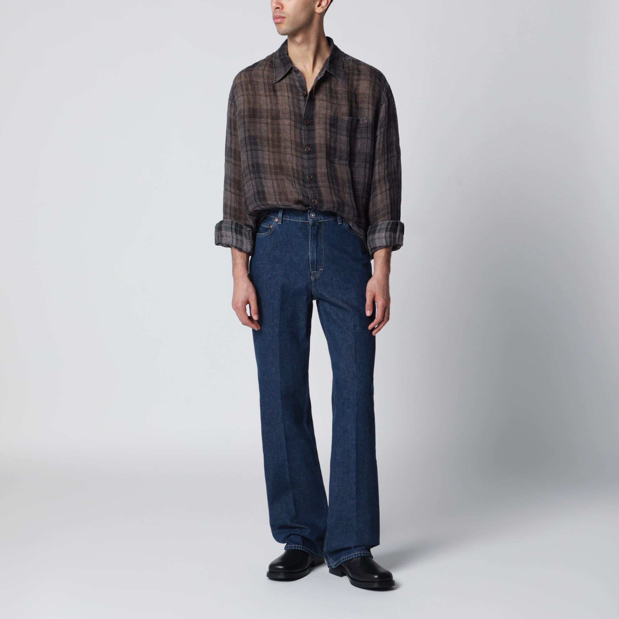 70s Cut high-waisted flared indigo jeans