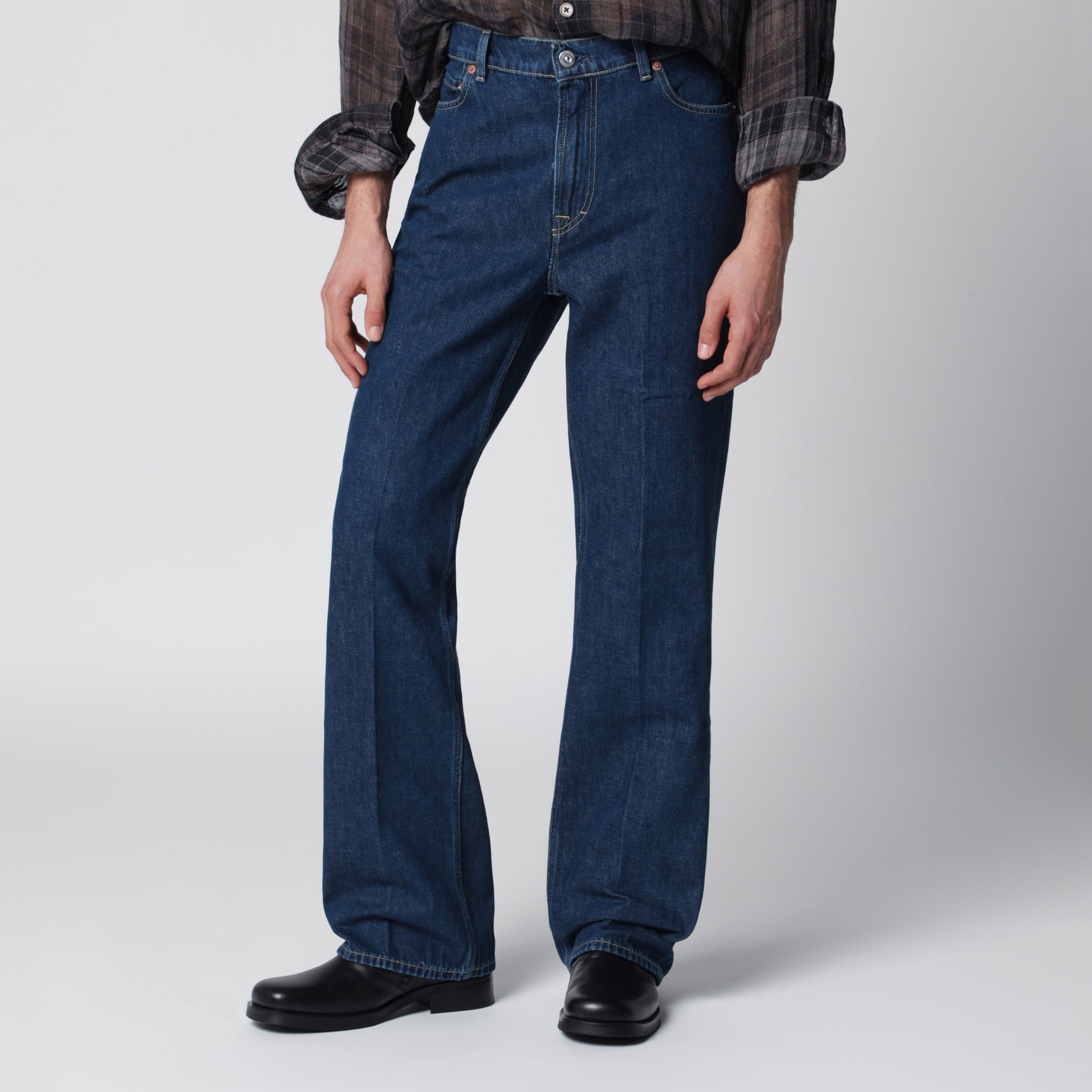 70s Cut high-waisted flared indigo jeans