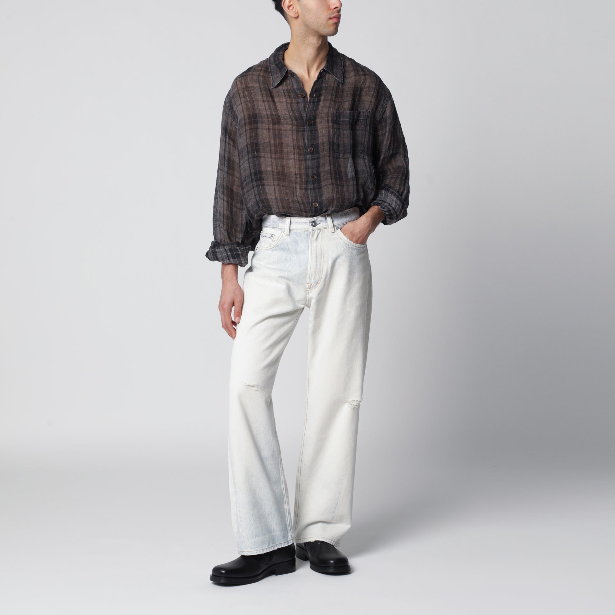 Third Cut relaxed-fit jeans in beige cotton denim