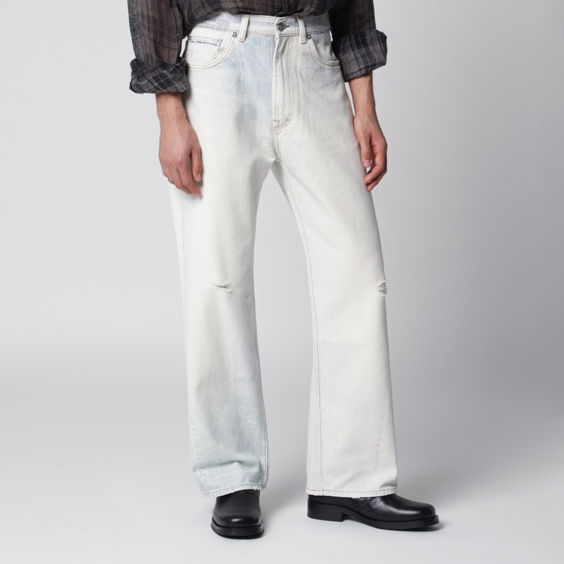 Third Cut relaxed-fit jeans in beige cotton denim