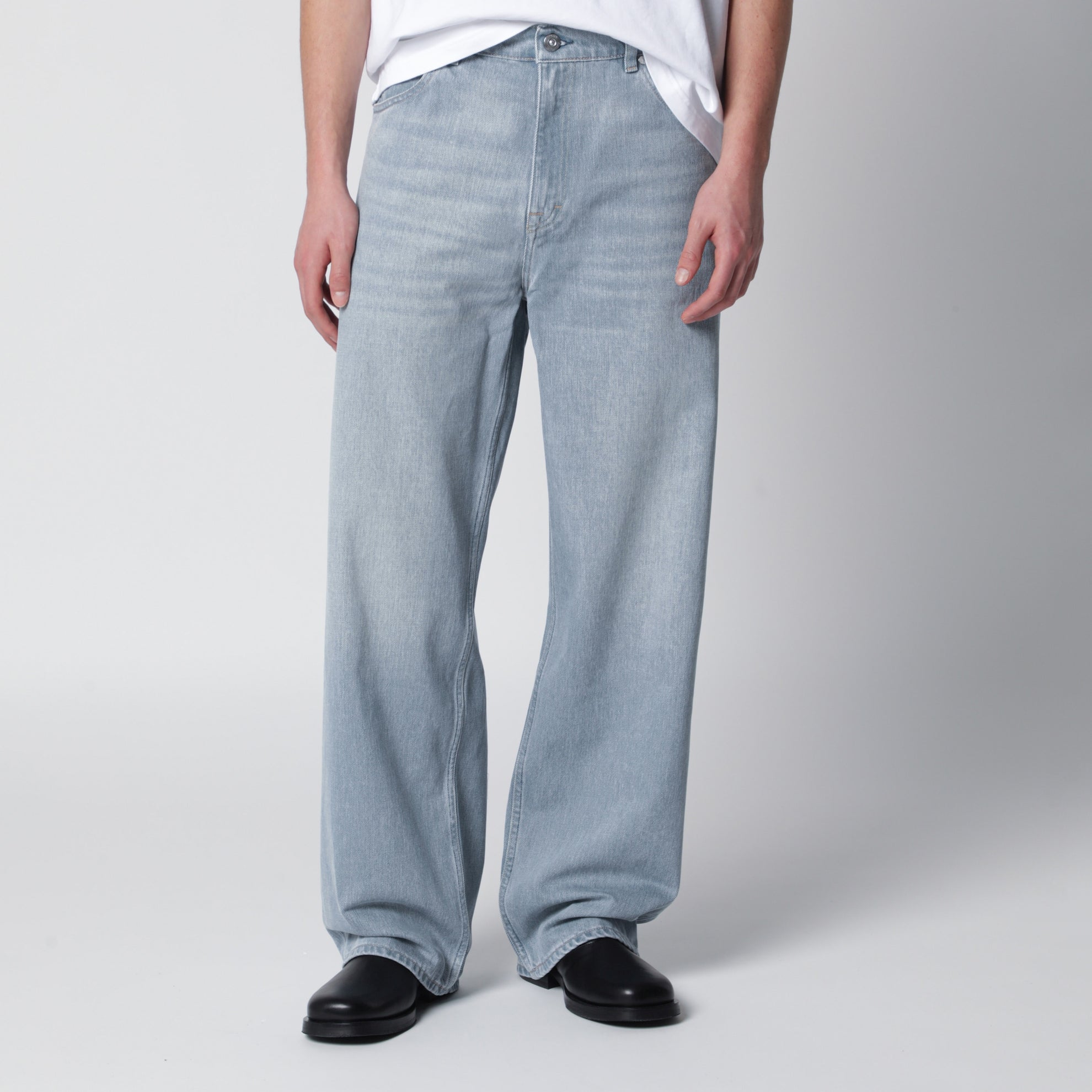 Jeans Vast Cut a vita alta in denim di cotone blu Pale Coast Wash