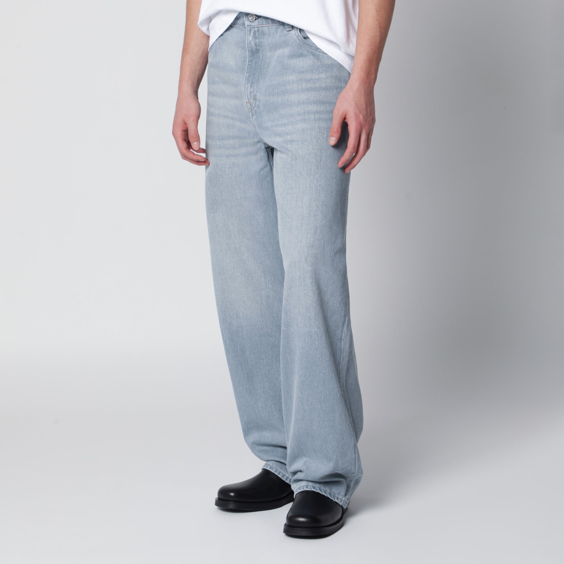 Jeans Vast Cut a vita alta in denim di cotone blu Pale Coast Wash