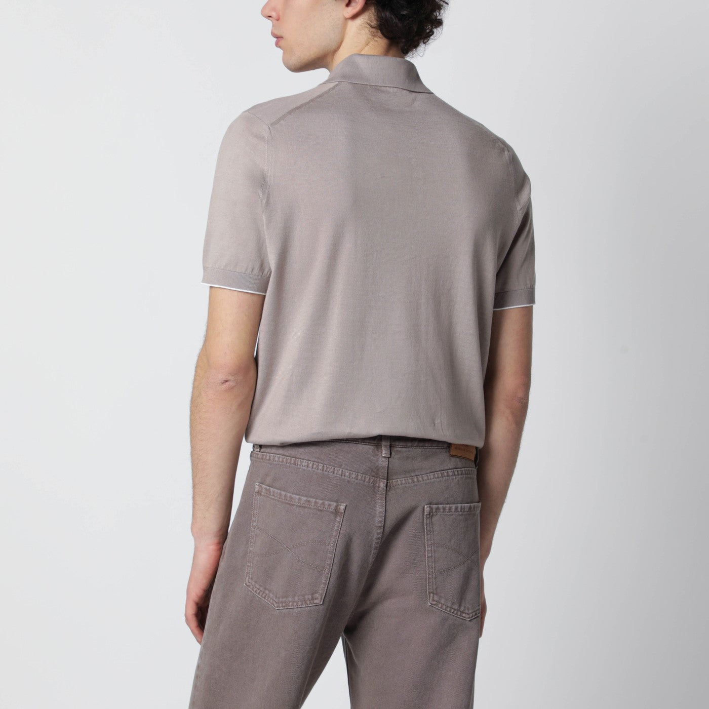 Light brown cotton knit polo shirt