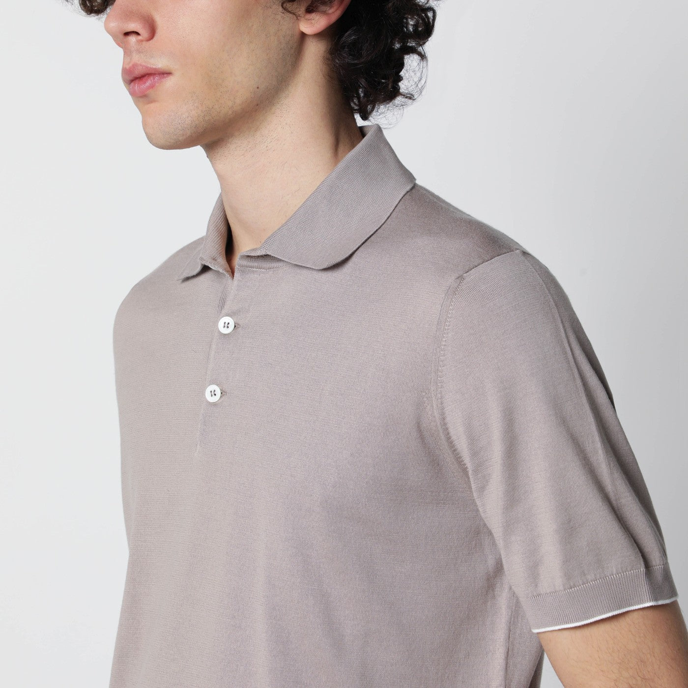 Light brown cotton knit polo shirt