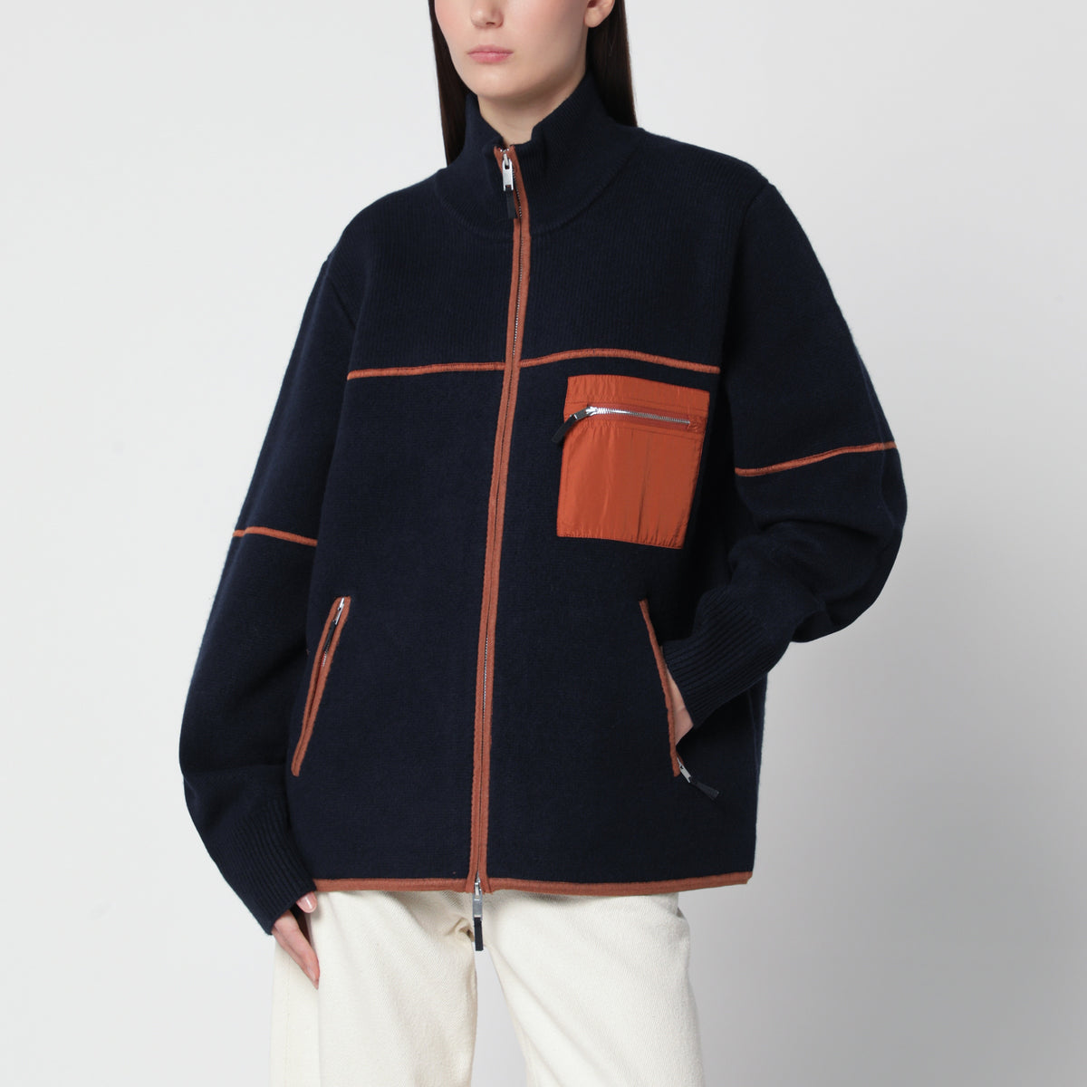 Felted Louis zip-up jacket in midnight blue