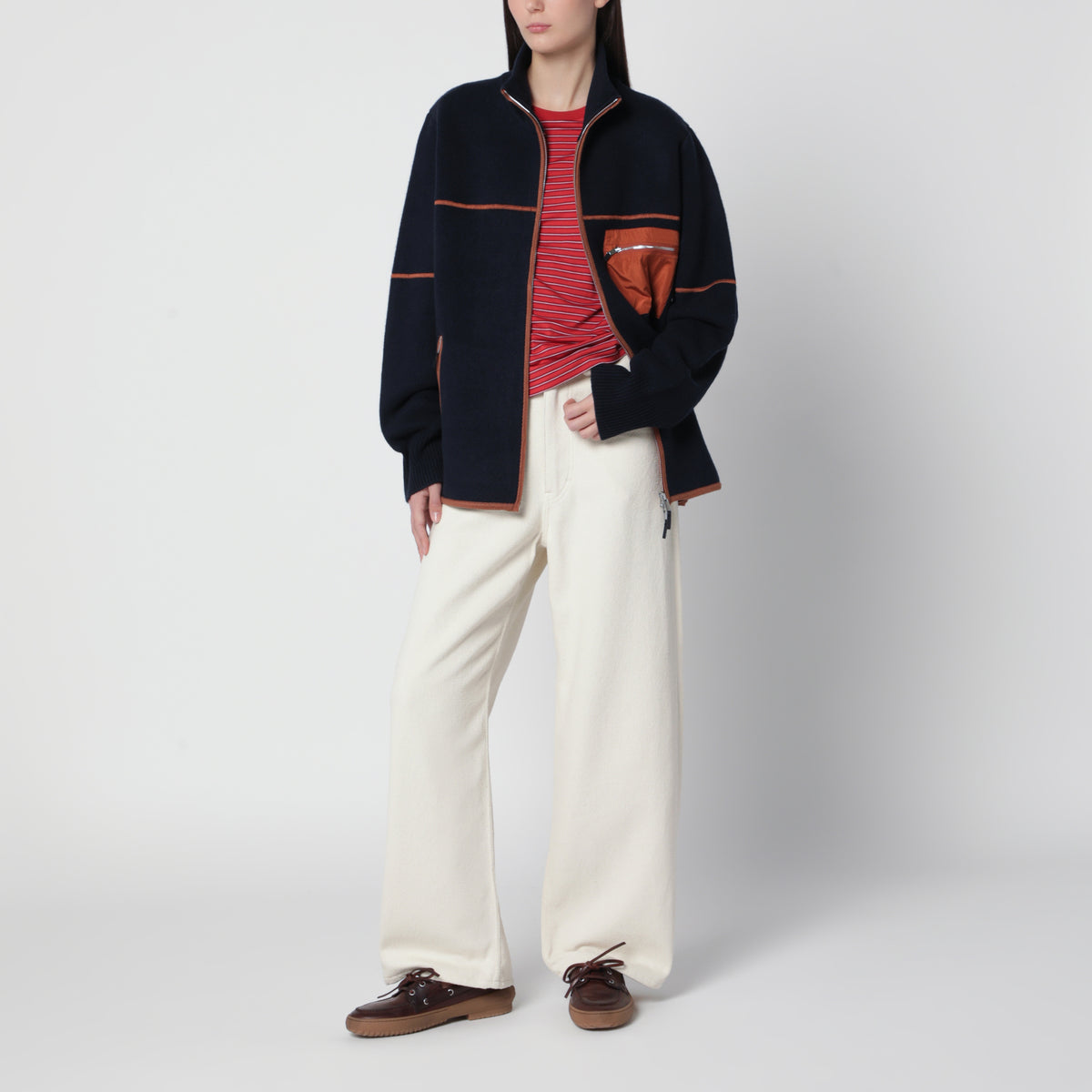 Felted Louis zip-up jacket in midnight blue