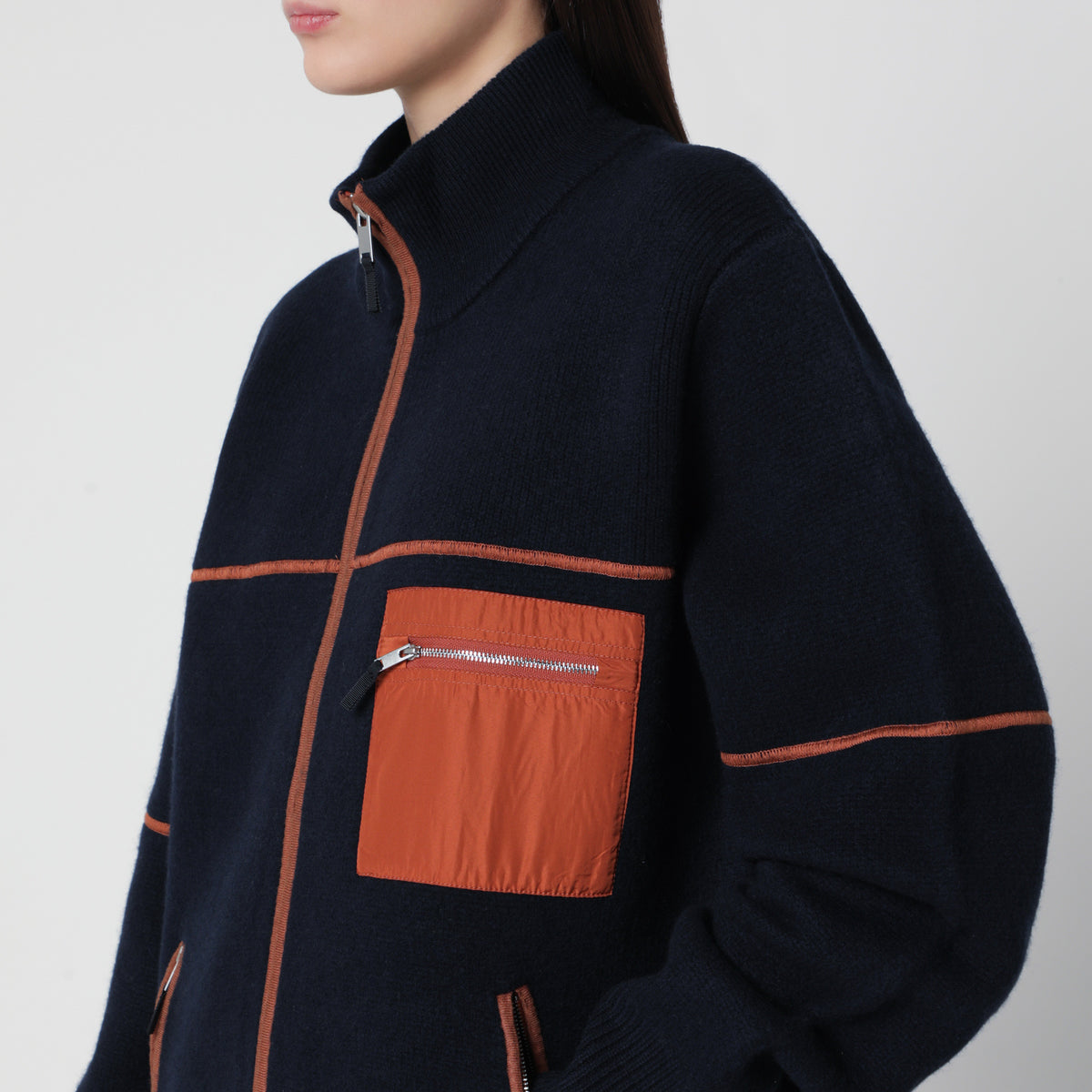 Felted Louis zip-up jacket in midnight blue