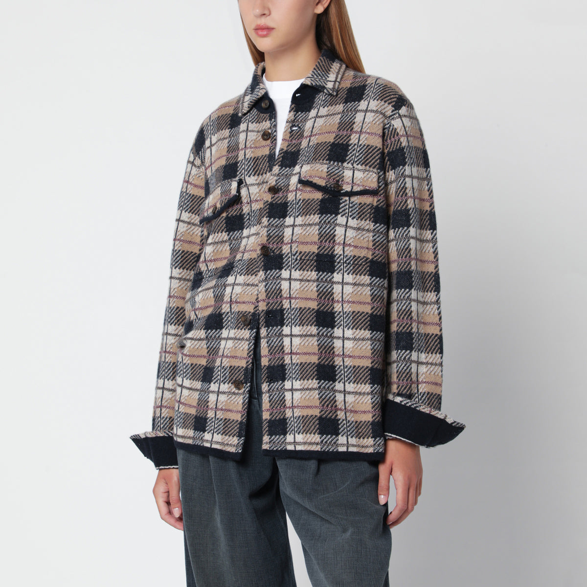 Camicia a quadri Plaid Work color cammello in cashmere