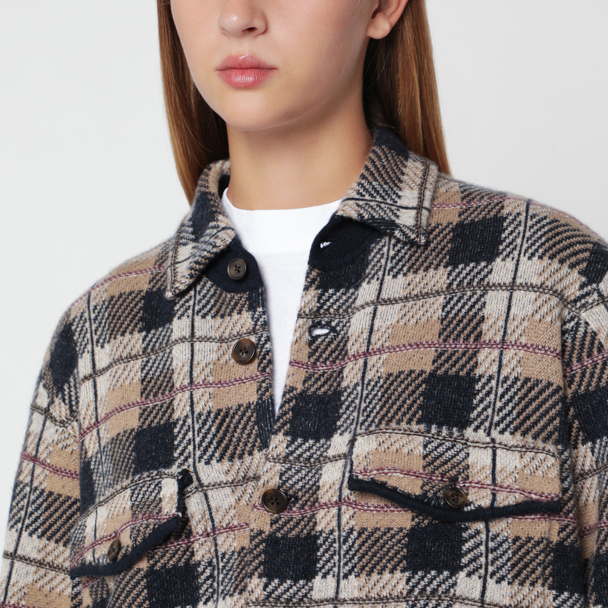 Camicia a quadri Plaid Work color cammello in cashmere