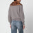 Cardigan grigio in lana con collo in ecopelliccia