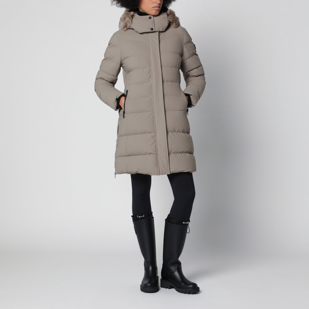 Taupe Bronze Jocada long parka in nylon