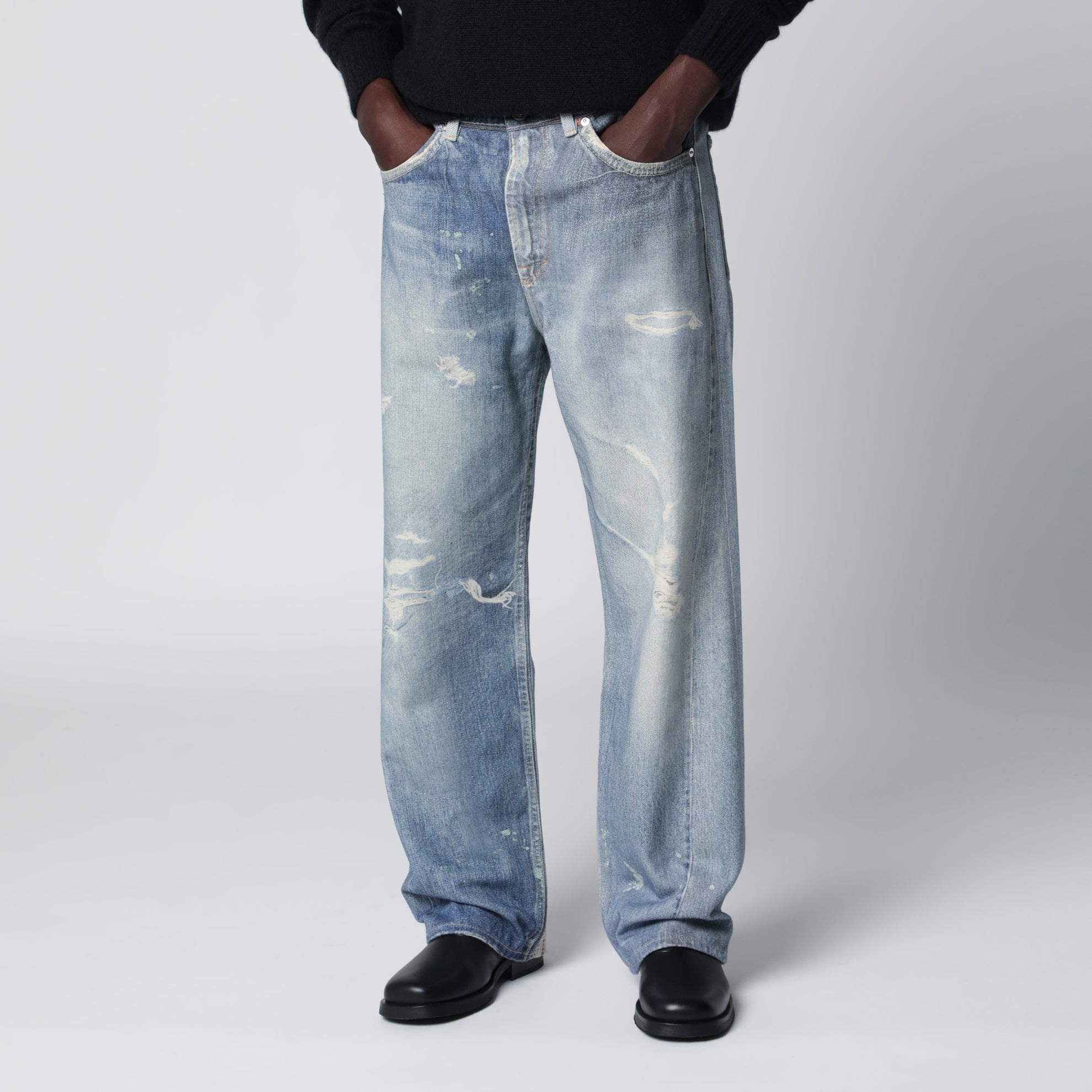 Light-wash distressed jeans