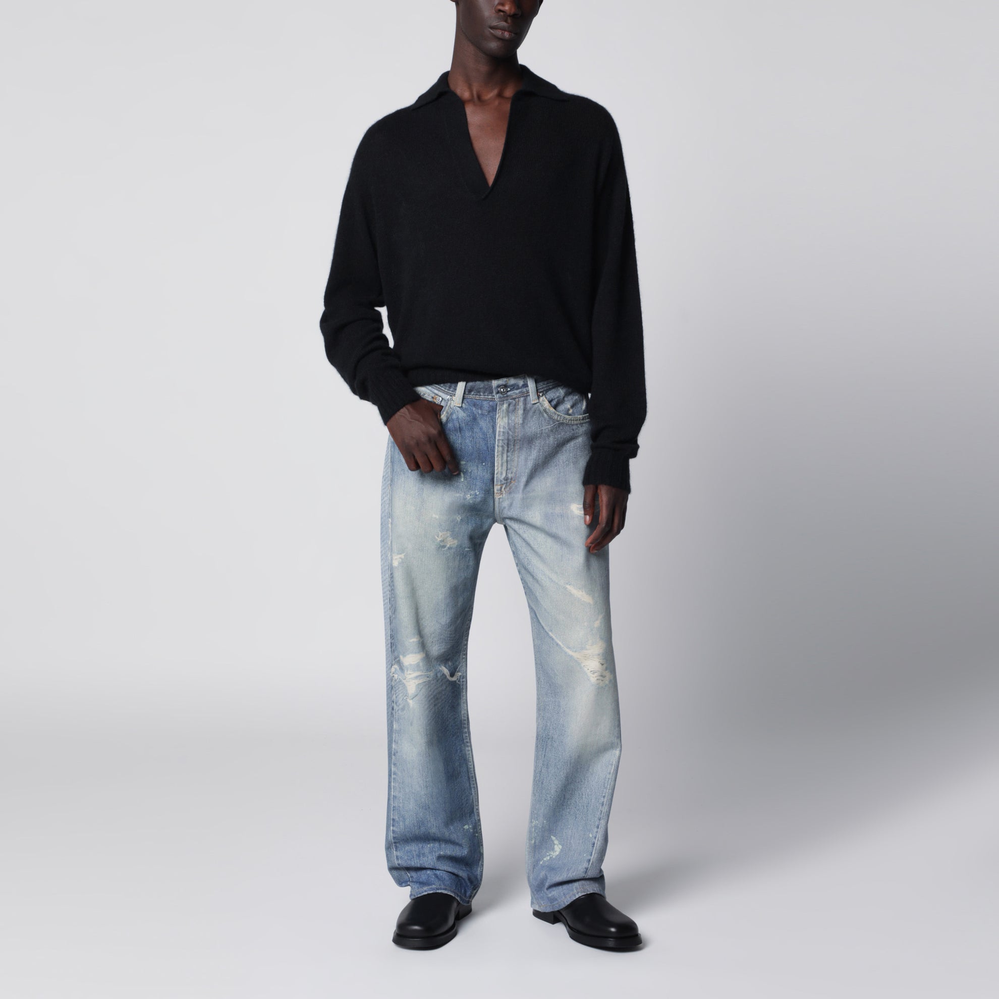 Light-wash distressed jeans