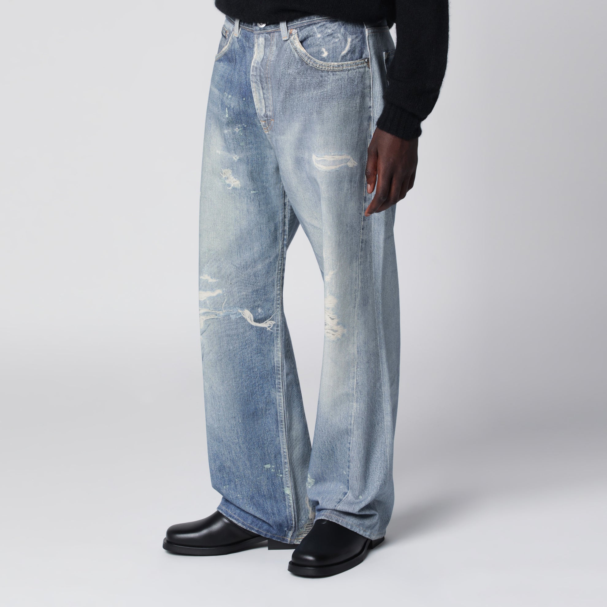 Light-wash distressed jeans