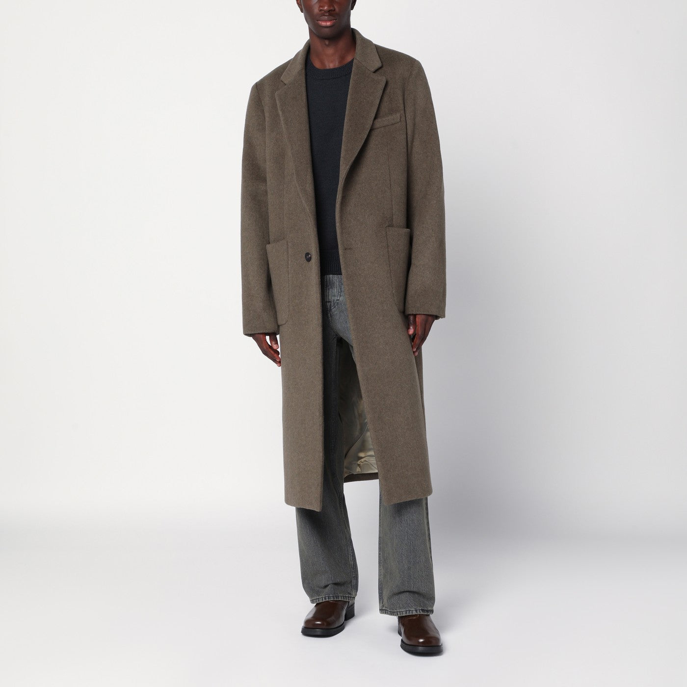 Moss-coloured wool blend coat