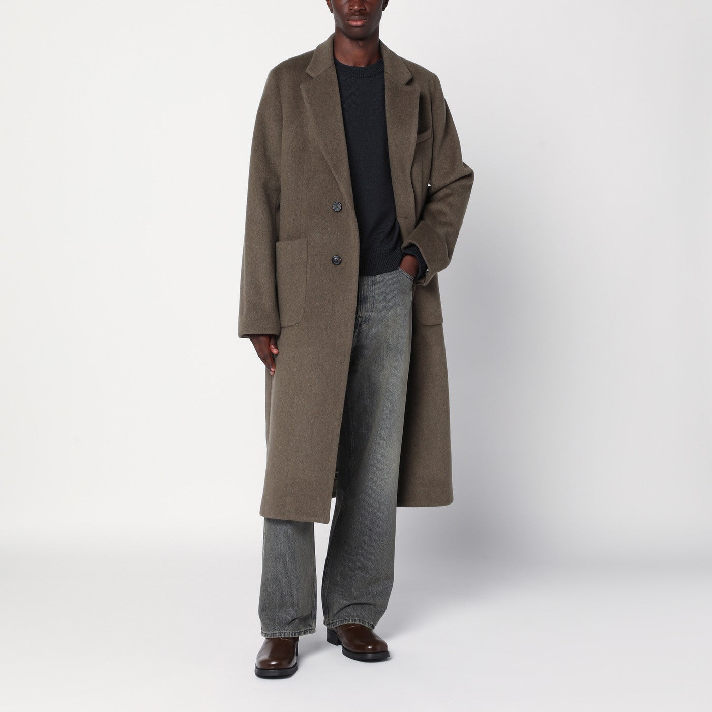 Moss-coloured wool blend coat