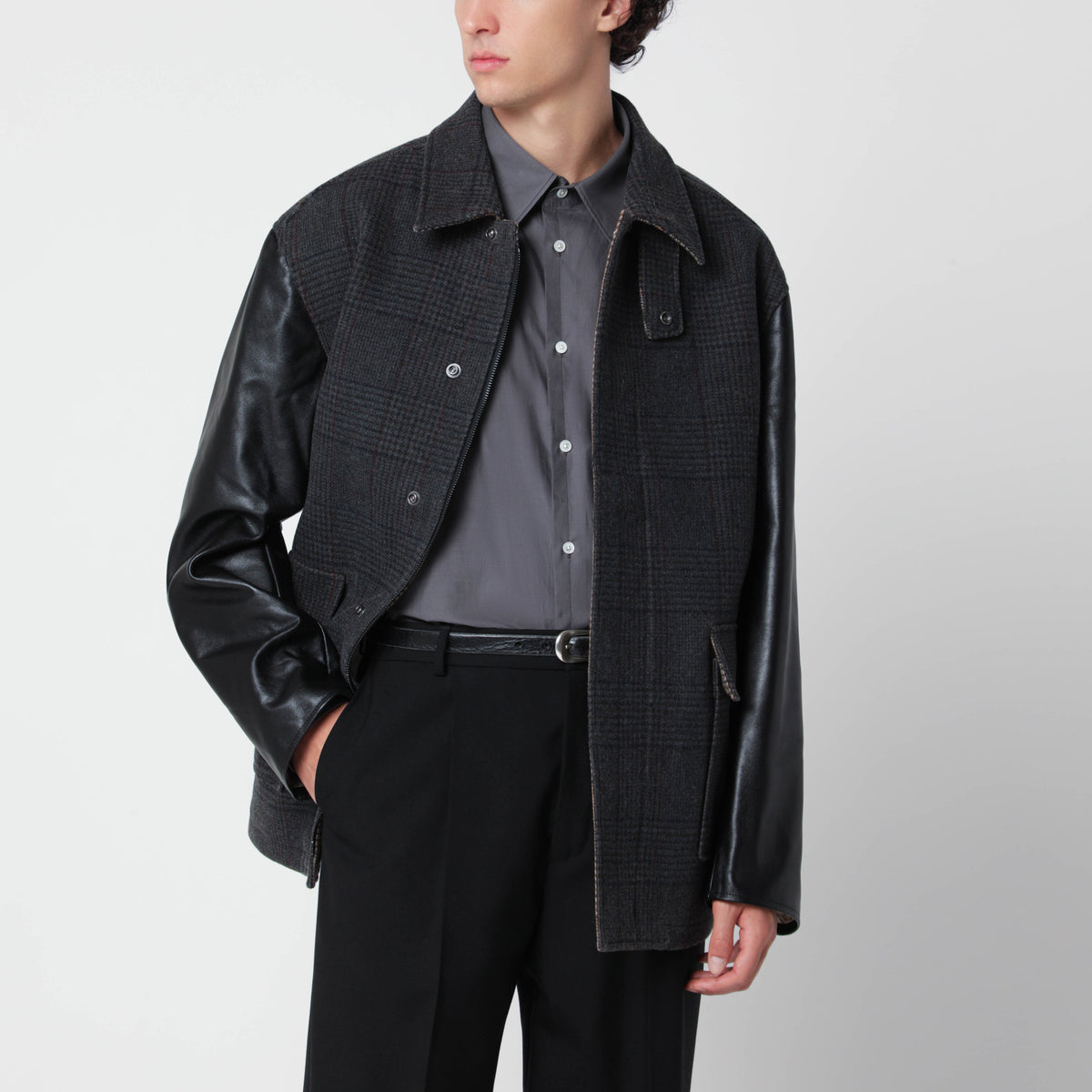 Still check jacket in wool and leather
