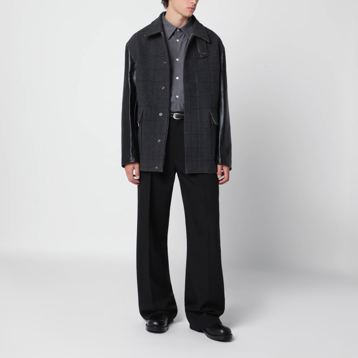Still check jacket in wool and leather