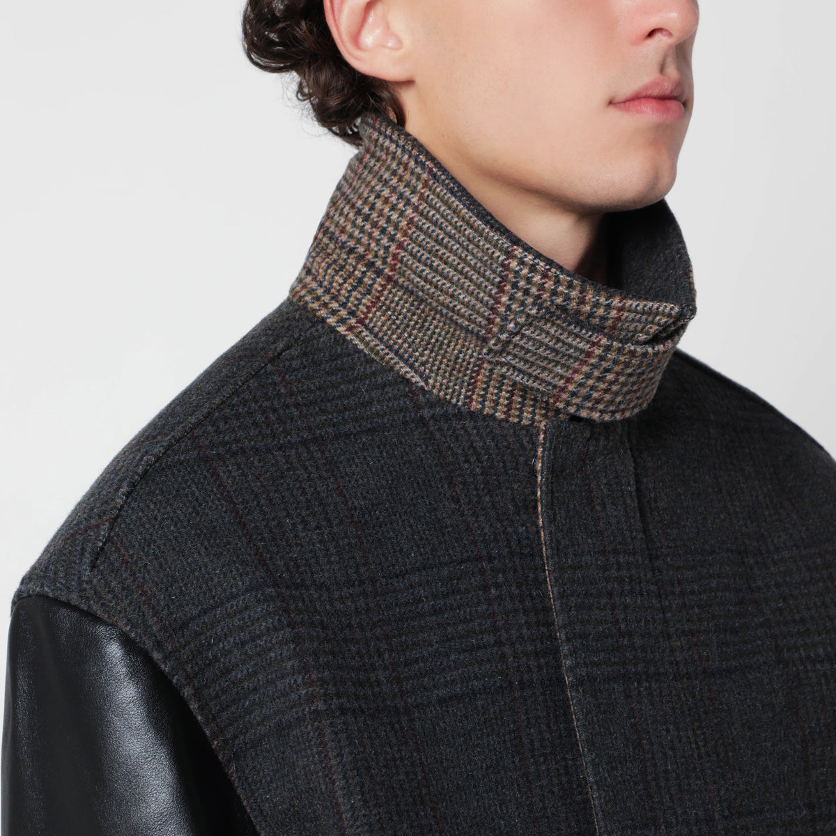 Still check jacket in wool and leather