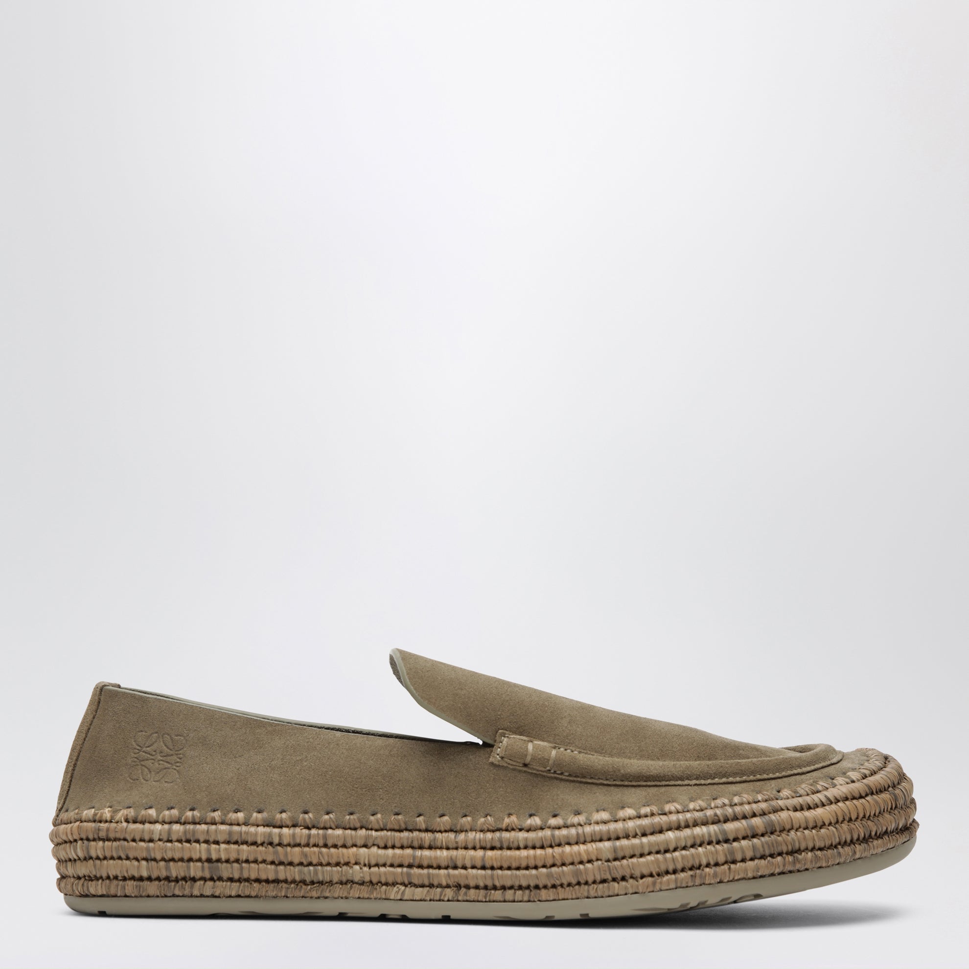 Rio loafers in suede and raffia, stone grey