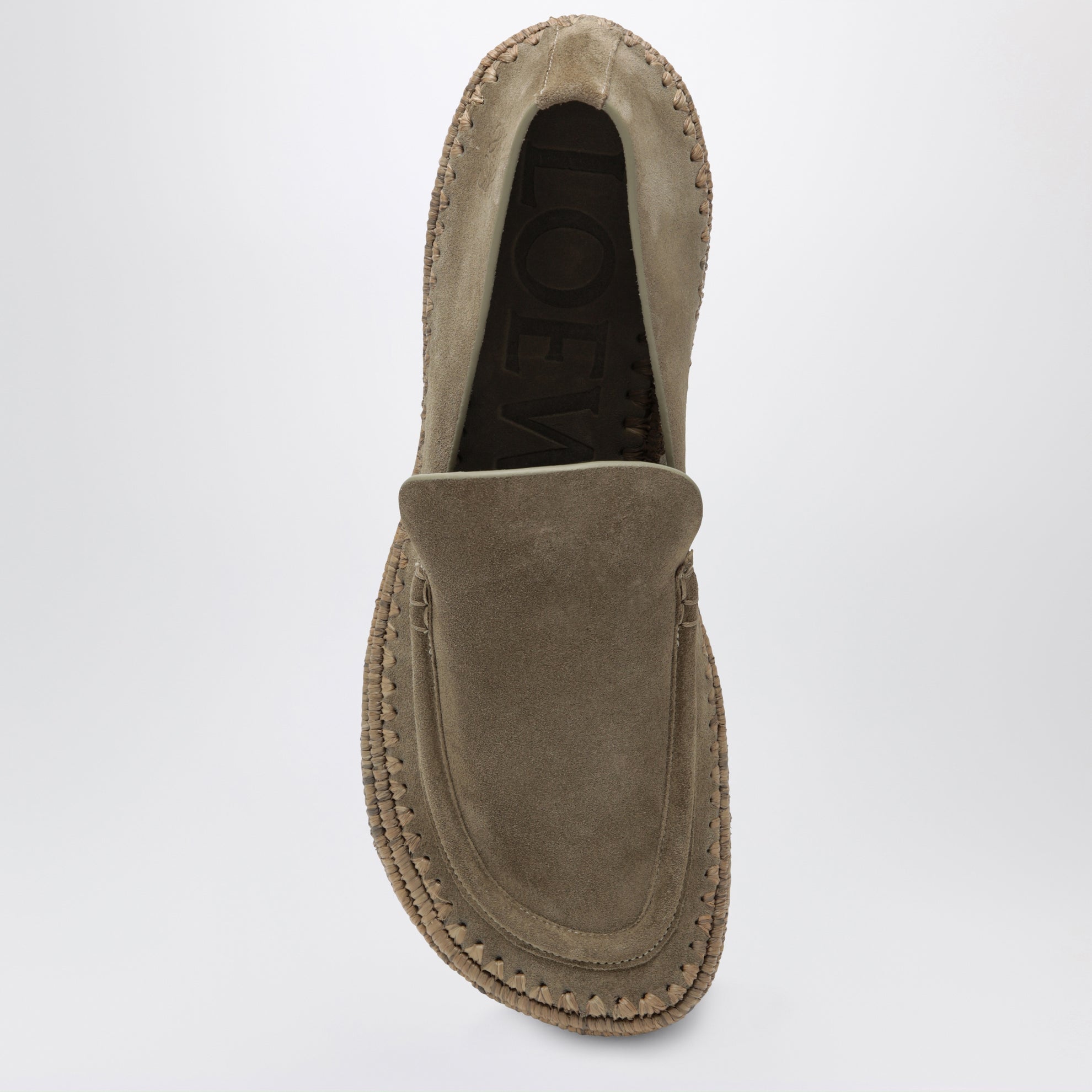 Rio loafers in suede and raffia, stone grey