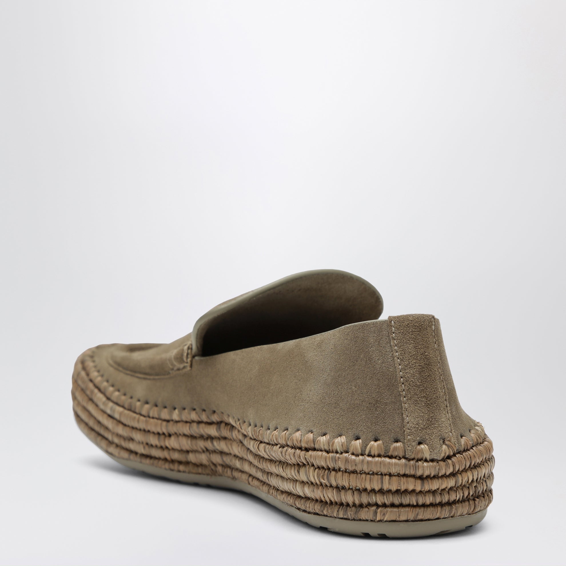 Rio loafers in suede and raffia, stone grey