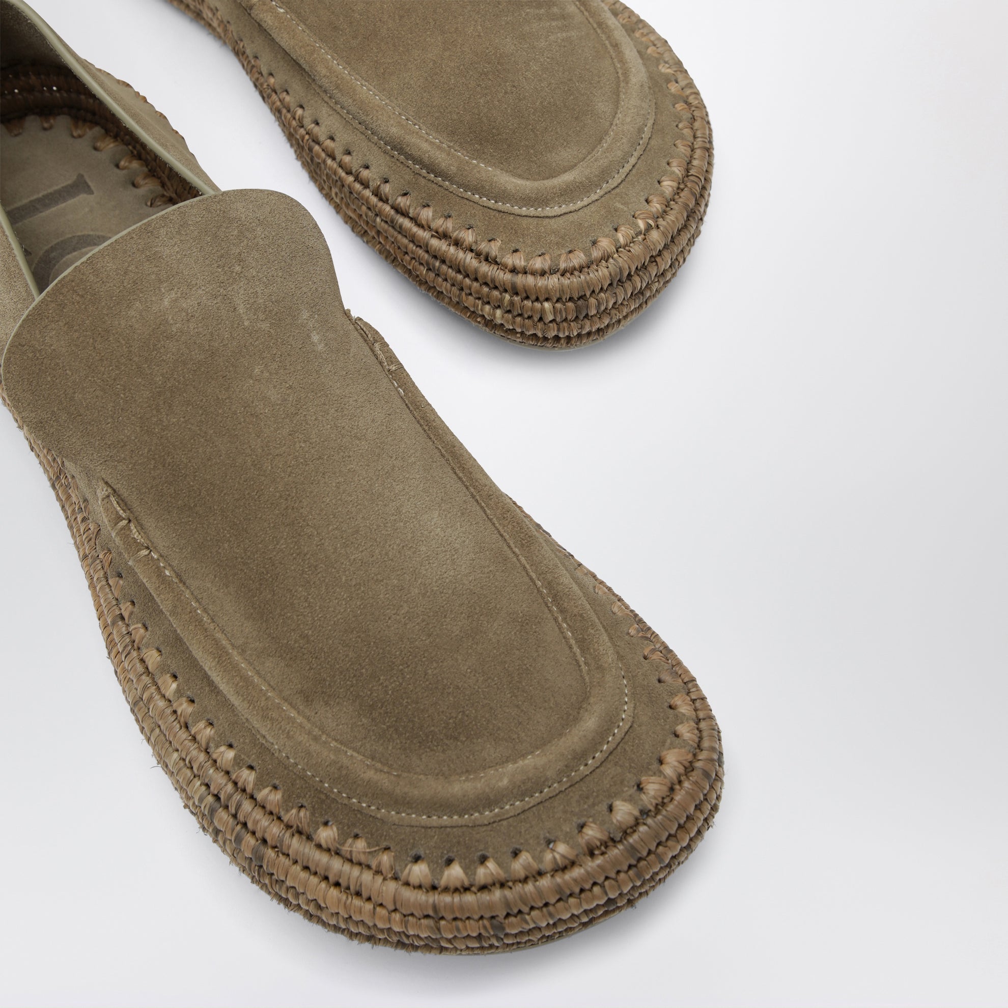 Rio loafers in suede and raffia, stone grey