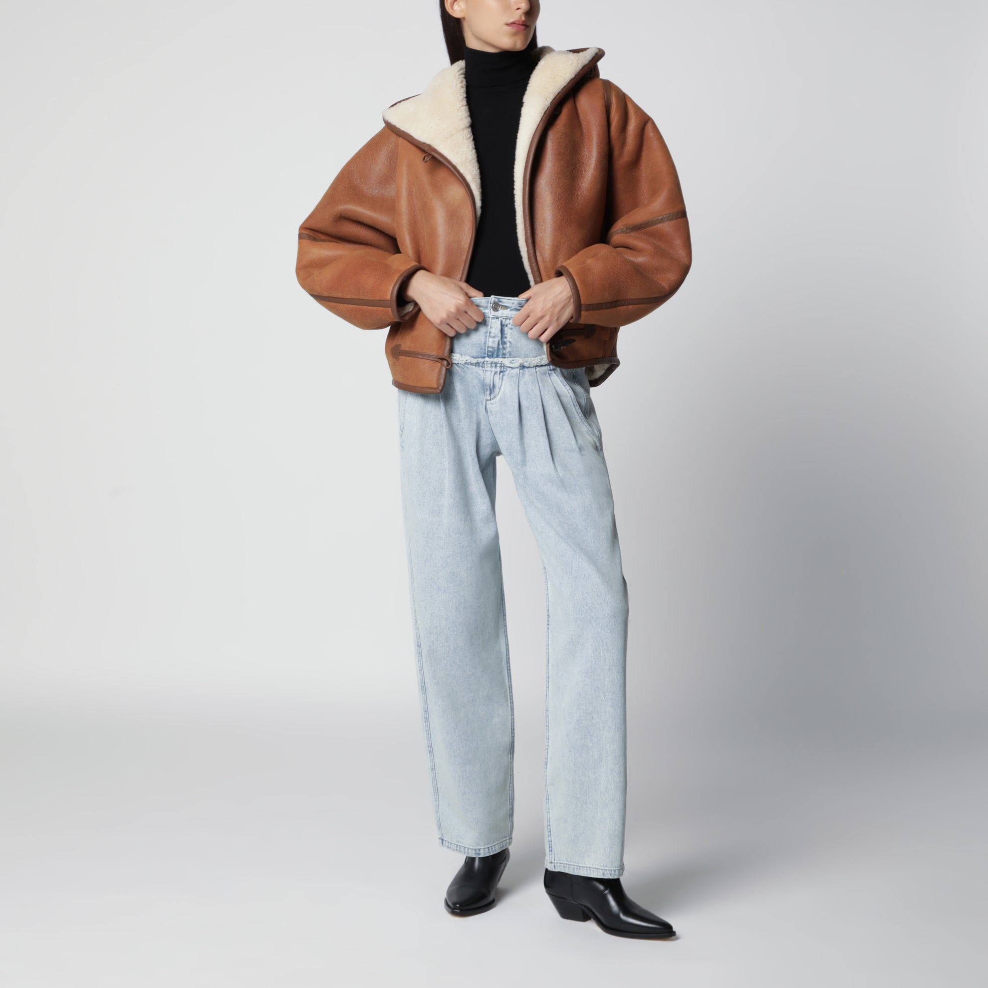 Cappotto corto Amiel in shearling cognac