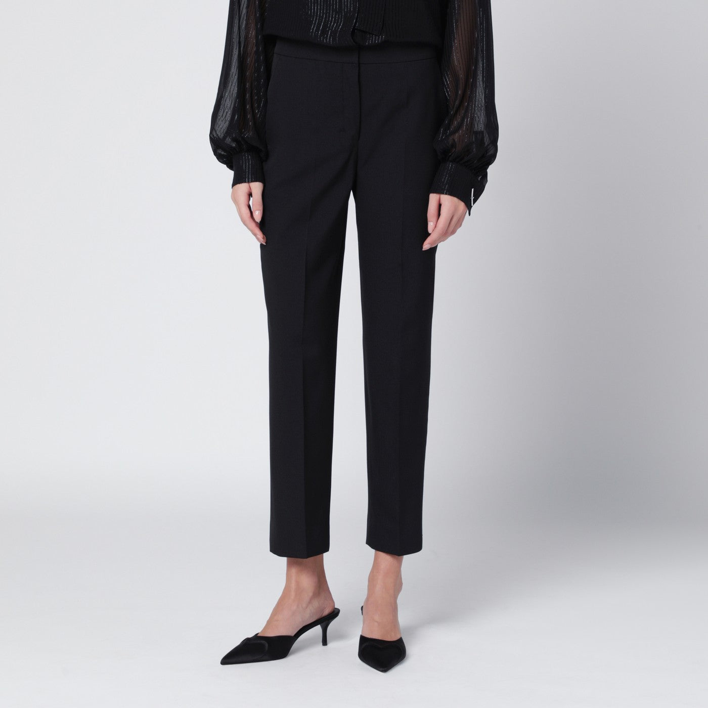 Black slim gabardine trousers