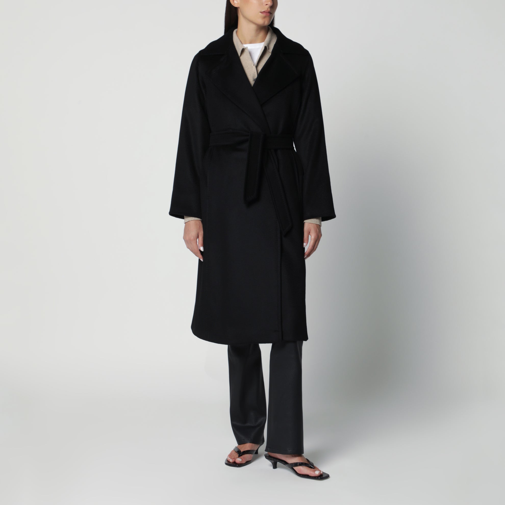Black Manuela Icon Coat in zibeline camel