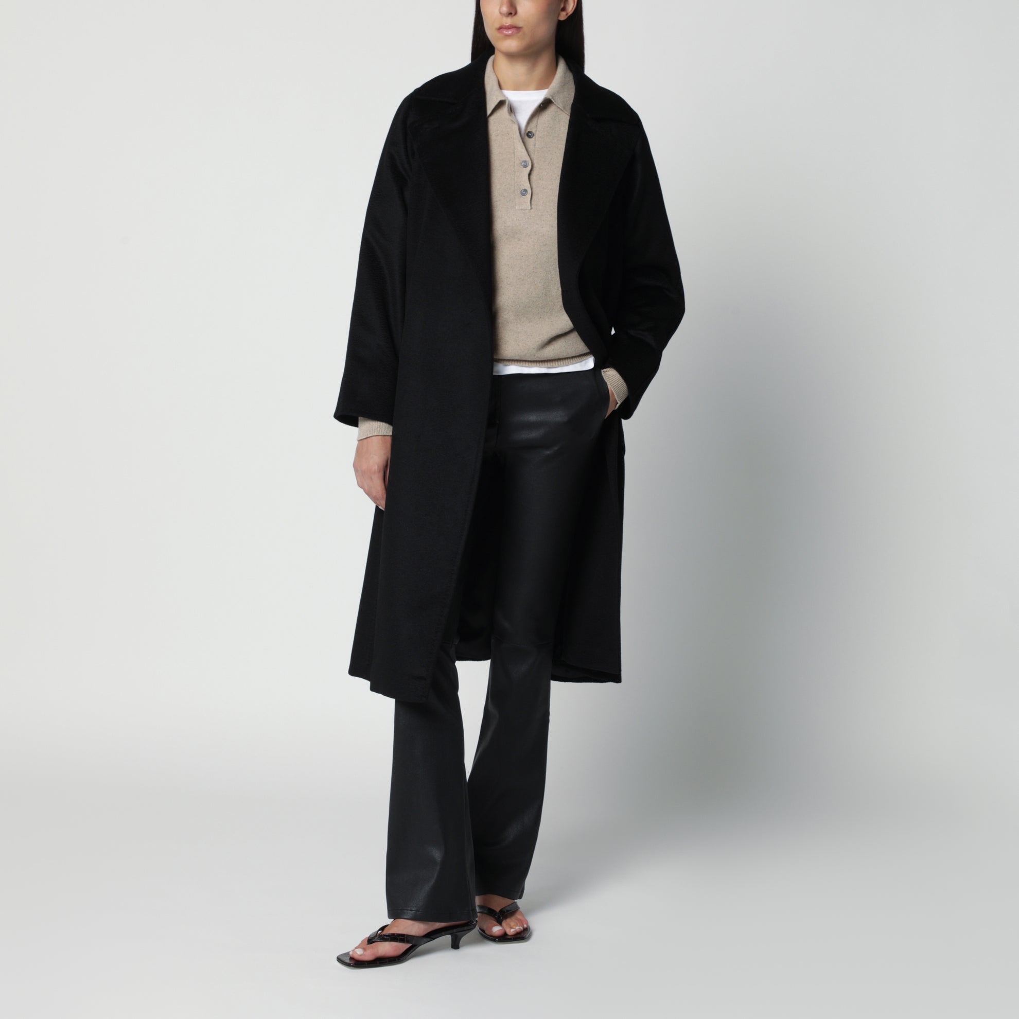 Black Manuela Icon Coat in zibeline camel