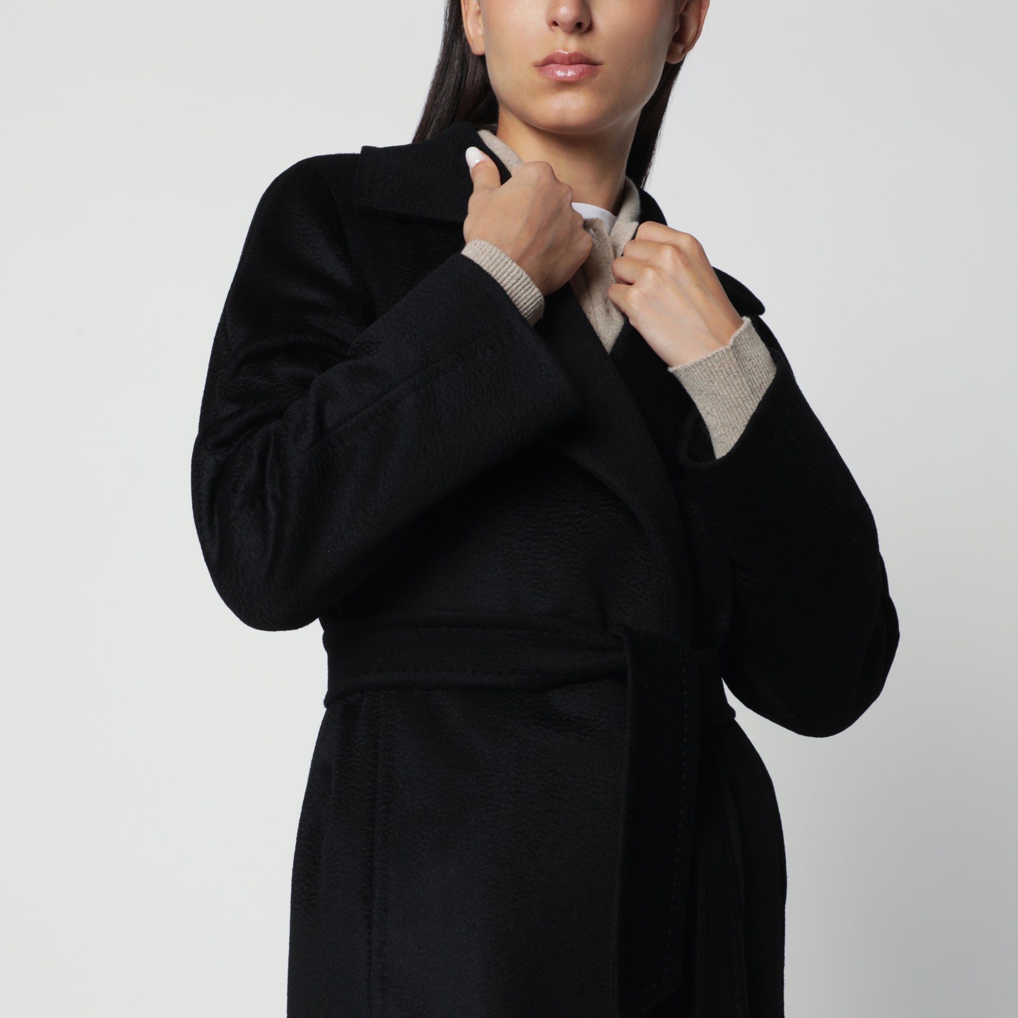 Black Manuela Icon Coat in zibeline camel