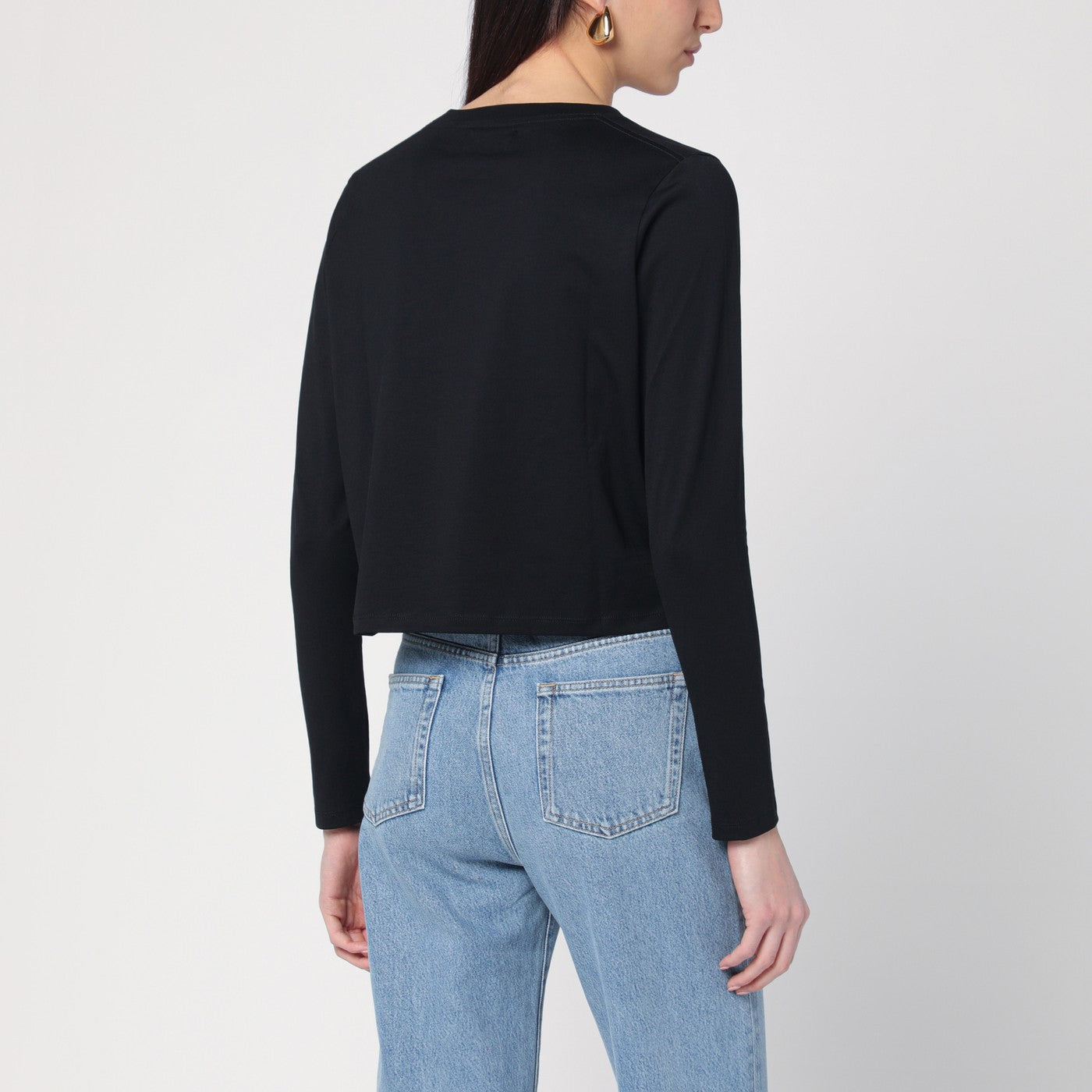 Maglia girocollo nera in cotone